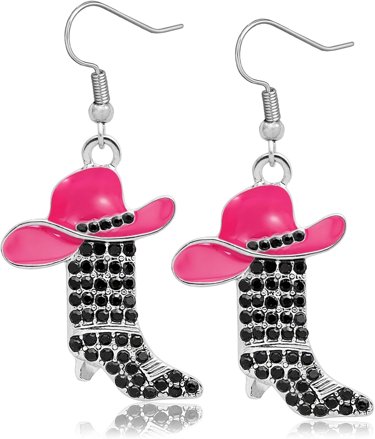 RechicGu Rhinestone Western Boots Earrings Cowgirl Cowboy Enamel Hat Bohemian Rodeo Boot Drop Dangle Earrings for Women
