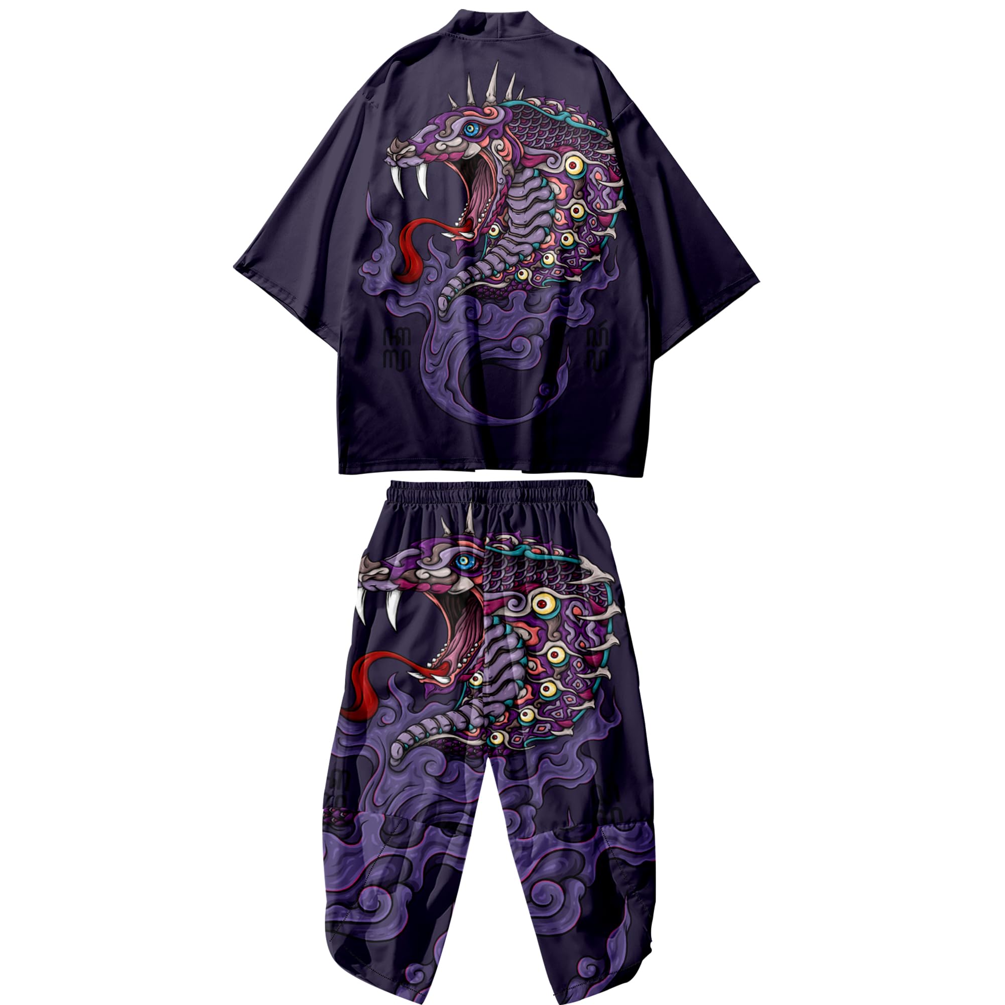 Mens Kimono Set Japanese Kimono Shirt &amp; Shorts 2 Piece Summer Beach Outfits