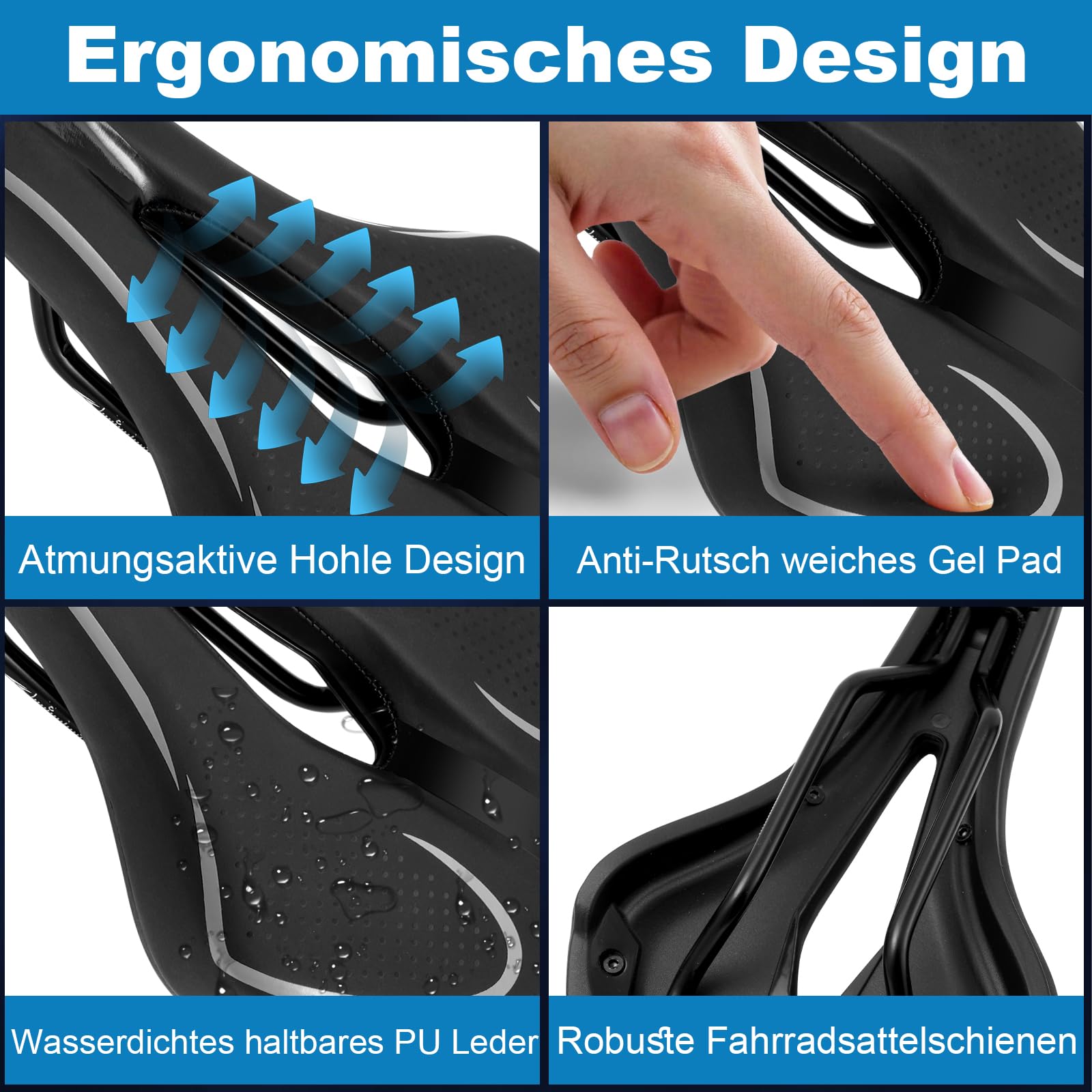 Fahrradsattel Herren Damen Bequem, Weich Memory Foam Ergonomisch Stoßdämpfend Atmungsaktiv Fahrrad Sattel, Wasserdicht Fahrradsitz mit überzug für MTB Rennrad Cityrad