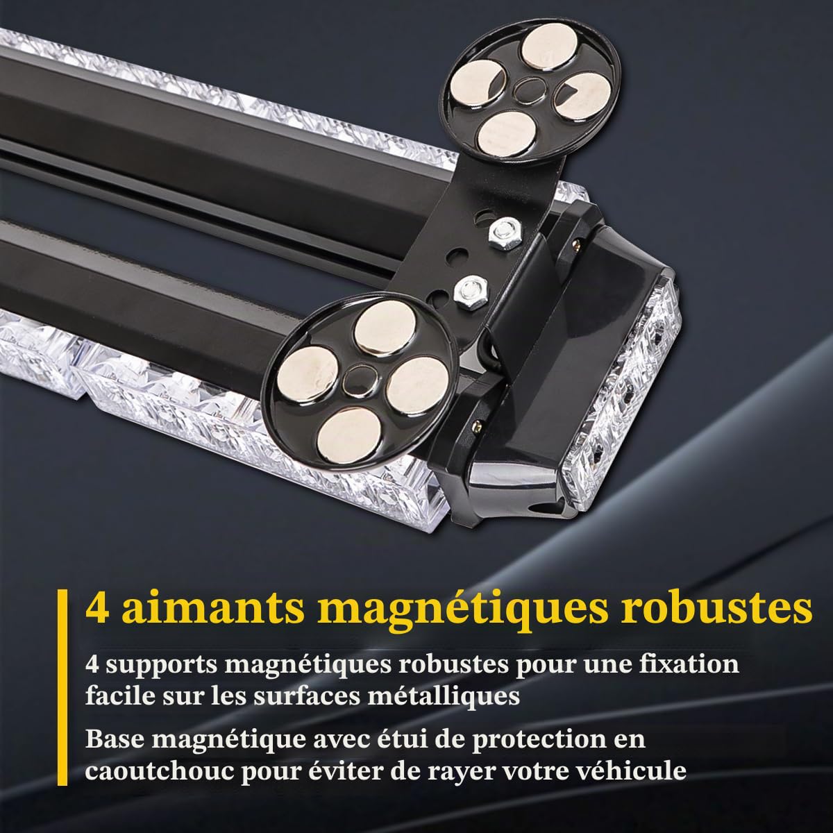 Barre lumineuse clignotante stroboscopique - Rampe Gyrophare de Sécurité 30 LED Haute Intensité pour, éclairage, avertissement de danger d'urgence (ambre)