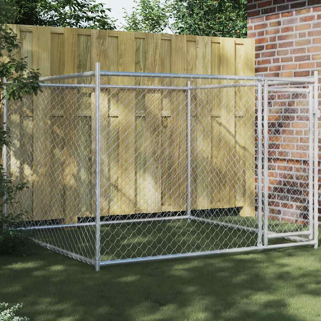 vidaXL Jaula de Perros con Puerta, Caseta de Malla con Cerradura, Corral Parque para Animales, Perrera para Exterior, Acero Galvanizado Gris