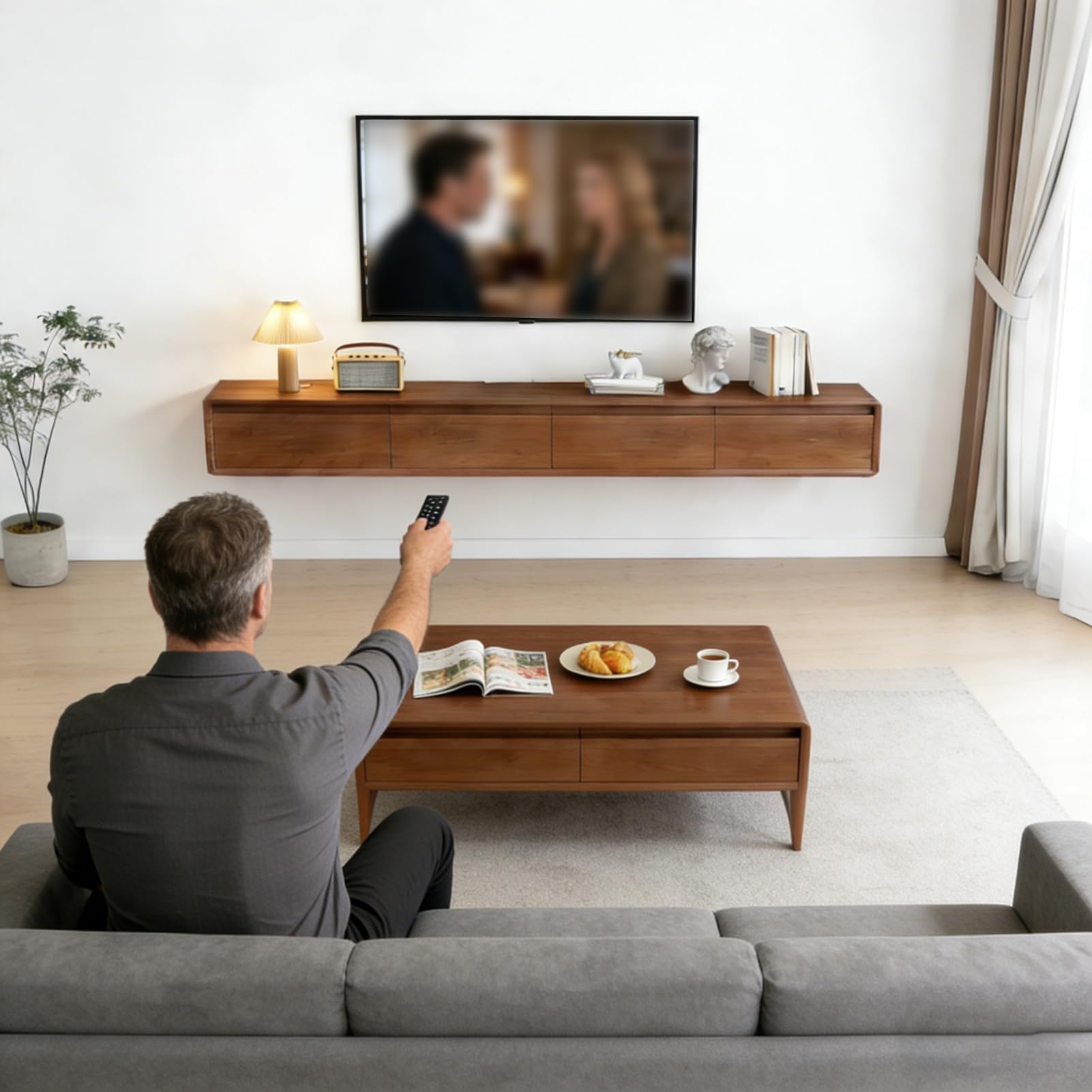Mueble TV Flotante, Mueble TV Suspendido para Pared, Consola Entretenimiento Moderna, Armario Televisión con Puertas Y Cajones Ideal para Salón Y Dormitorio(BrownC,200cm)