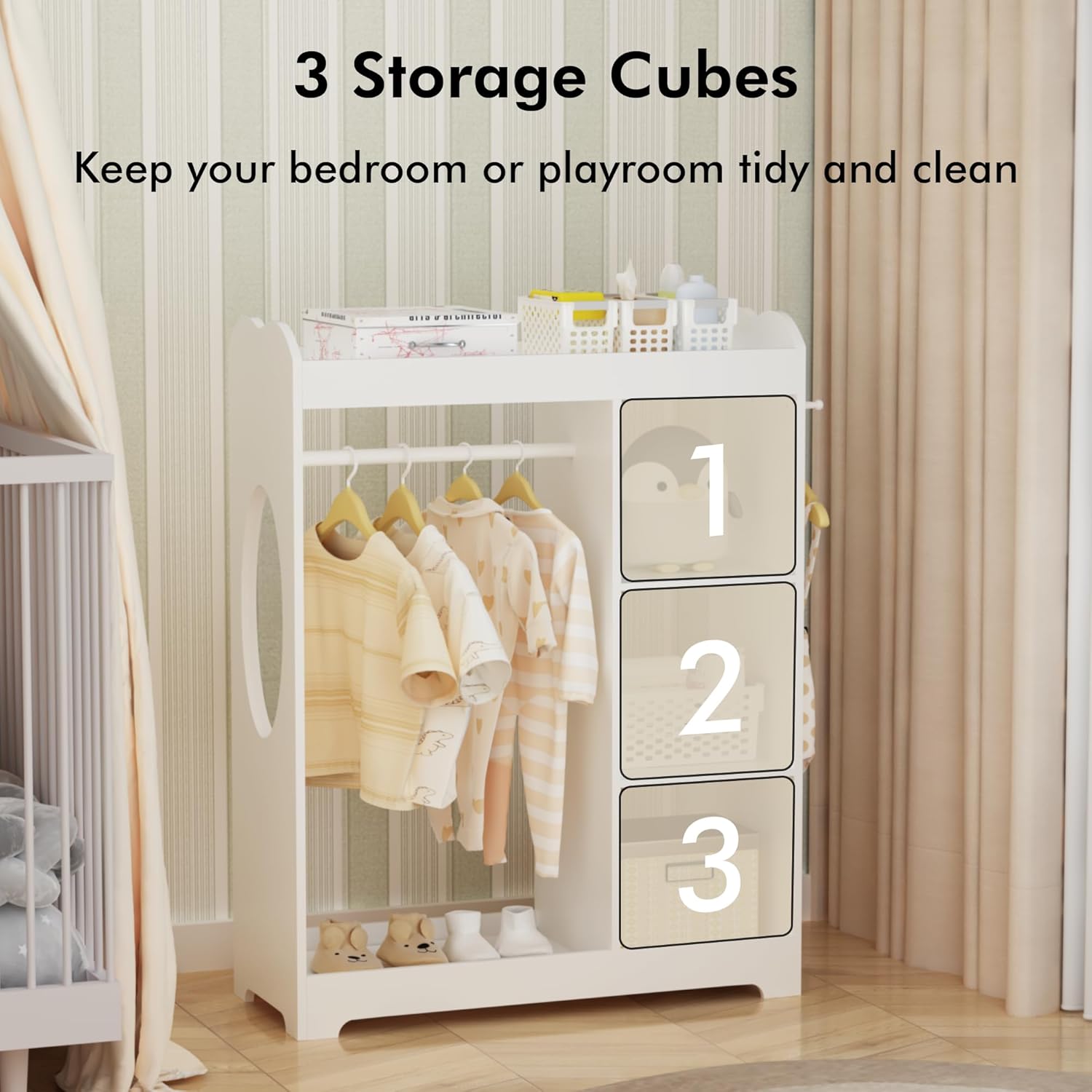 Ikebana Kids Dress Up Storage with Mirror, Kids Closet Organizers and Storage for Dress Up and Costumes