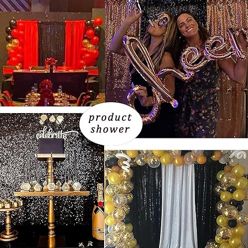Miniatura 3 de Cortinas de fondo de lentejuelas negras con purpurina de 2 x 8 pies, 4 paneles para decoración de bodas, fiestas de cumpleaños, despedidas de