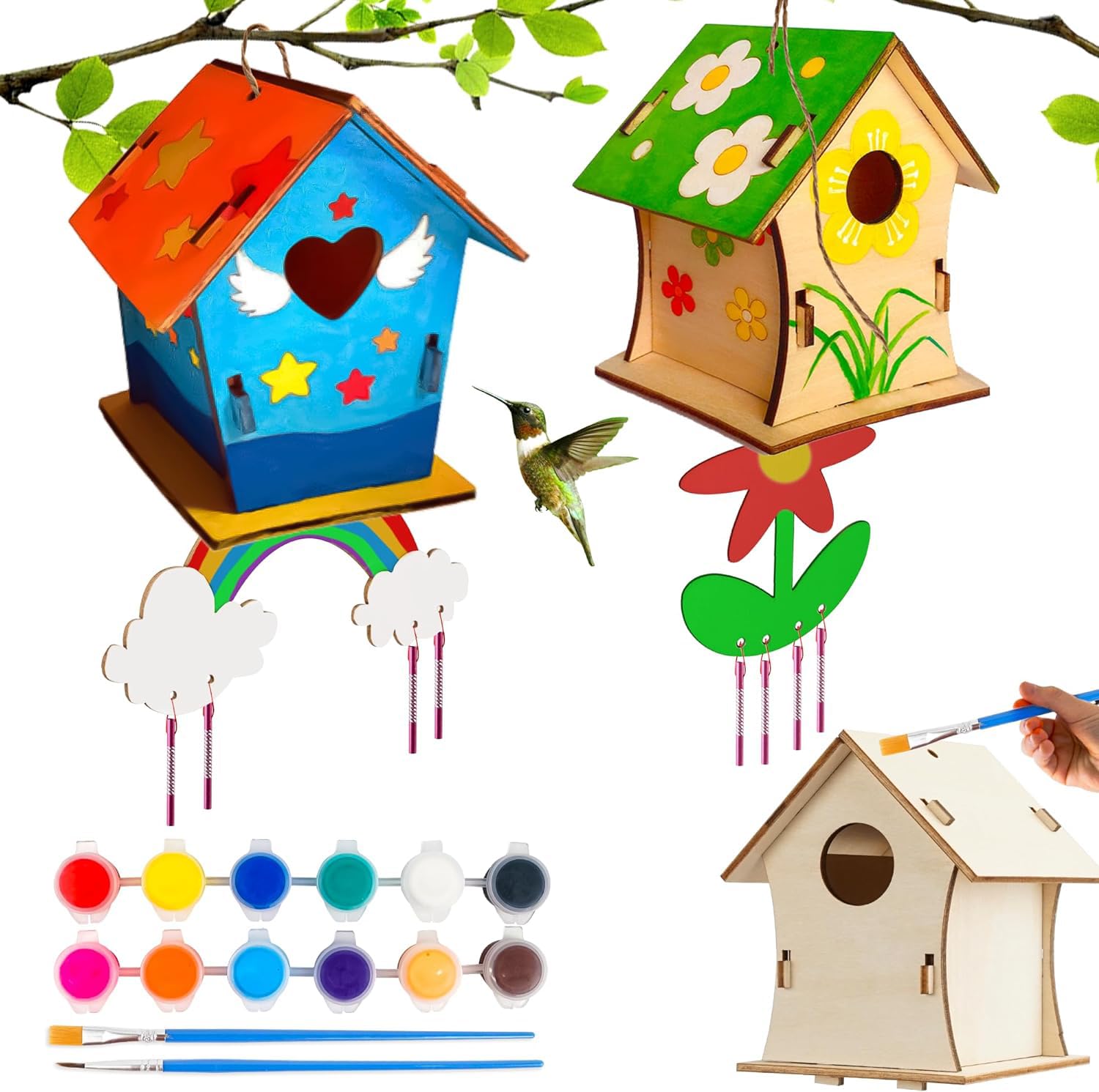 American Elm 2 Pack DIY Birdhouse Wind Chime Kit-Wooden Crafts Arts for Kids to Build and Paint,Craft Kits Includes Paints & Brushes,Halloween Gifts Toys for Girls Boys (B0CY8B7P57) Amazon Price History, Amazon Price Tracker