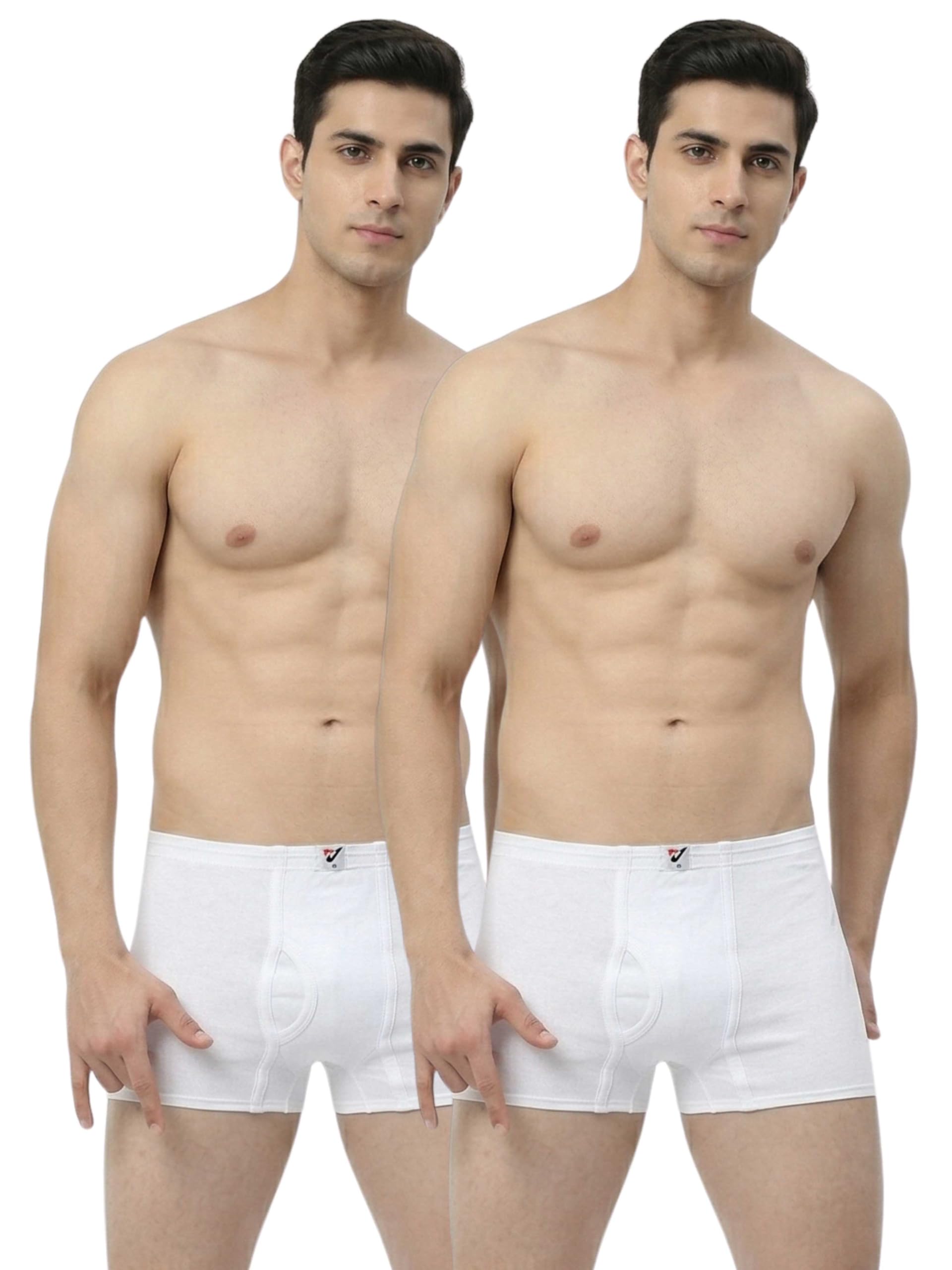 NV Men's Cotton Trunks, White, Solid, Inner Elastic, Regular Fit, Pack of 2-picture-29