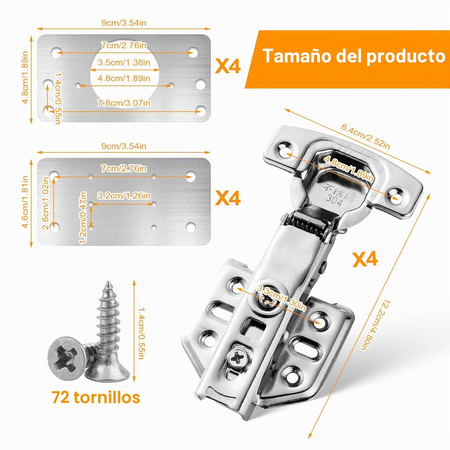 12 Bisagras de Reparación que Incluyen 4 Bisagra y 8 Placa Reparación Bisagra son Adecuadas para Reparar Bisagras Puertas Cocina Bisagras Armario y Otras Cosas