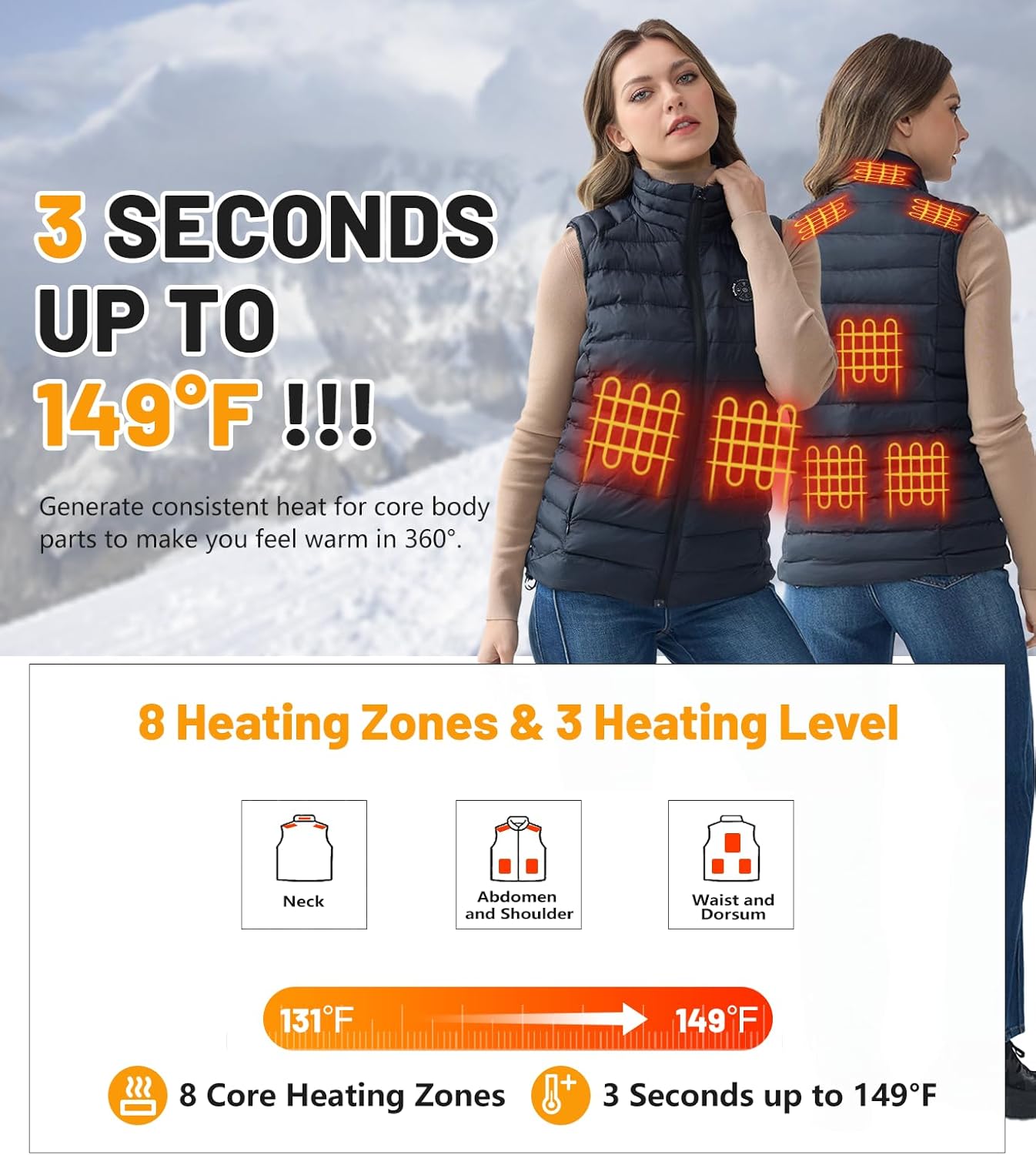 7.4V Heated Vest for Women with 14000mAh Battery Pack Included, Lightweight Warm Heating Jacket, Light Out Design - Image 2