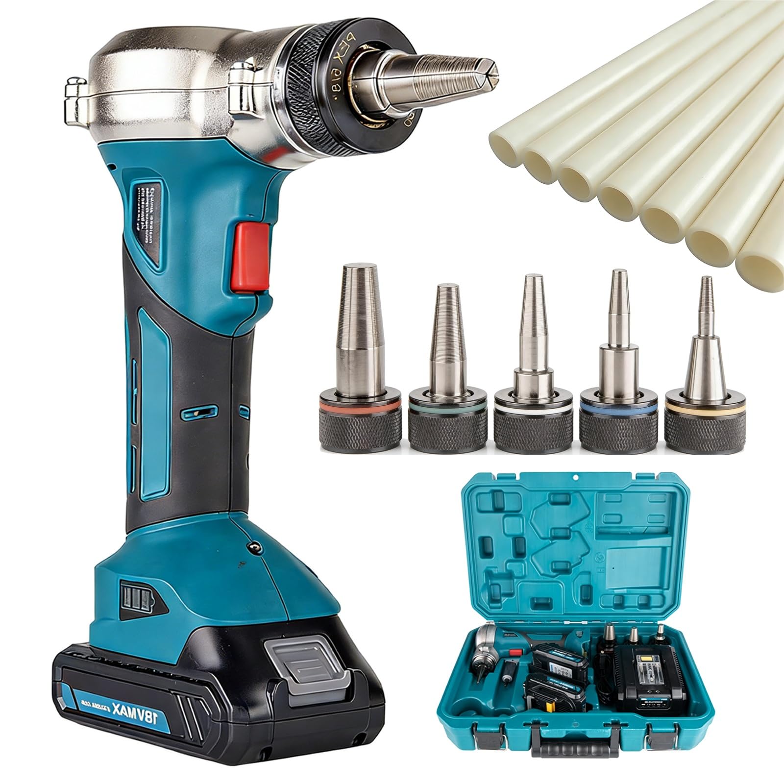 Eoweiot Pipe Expansion Tool, Electric Automatic Expander with 16mm, 20mm, 25mm Heads for Plumbing and Underfloor Heating (5 molds)