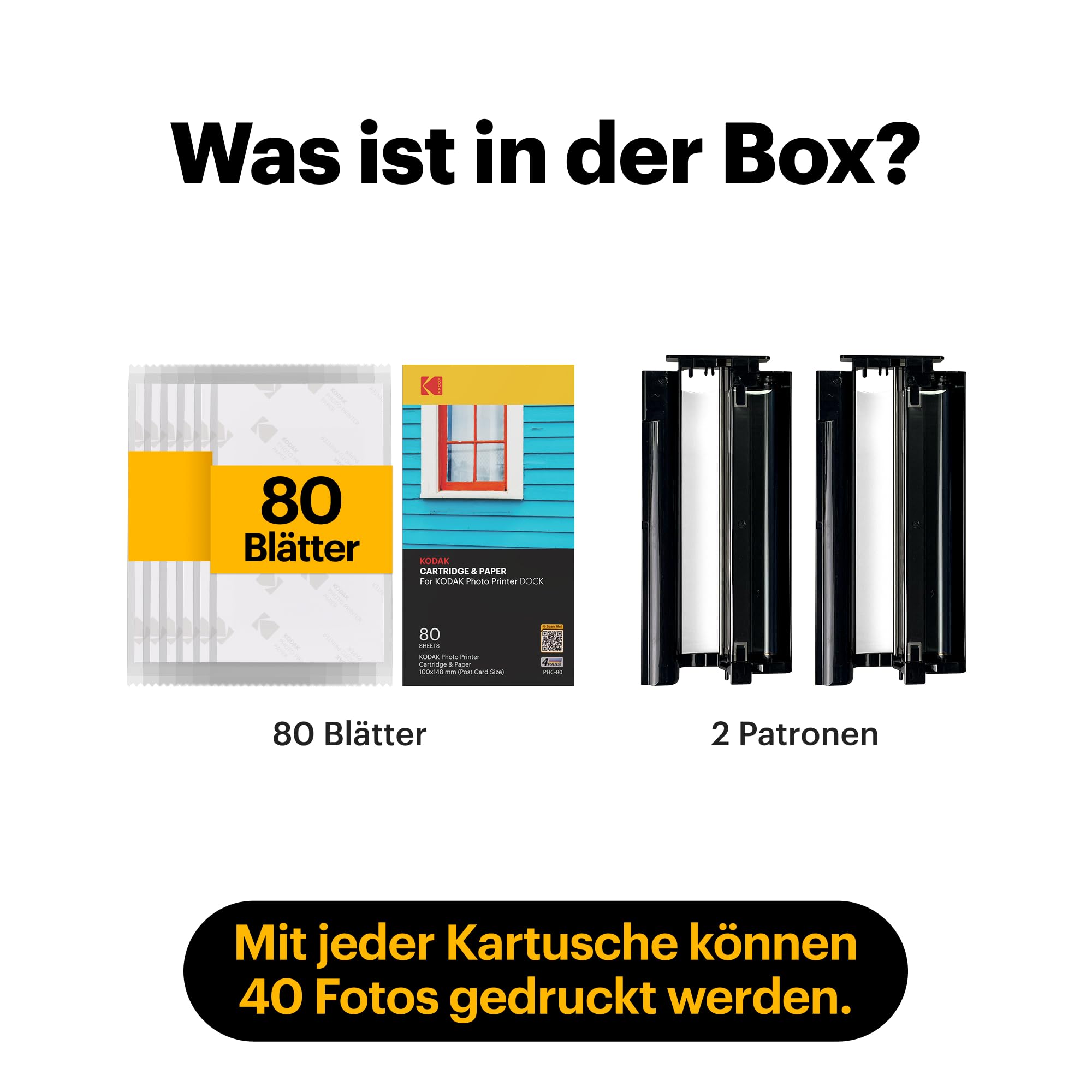 KODAK 4PASS Film-Kartridge(10x15cm) für KODAK Dock und Dock Plus, 80 Blatts