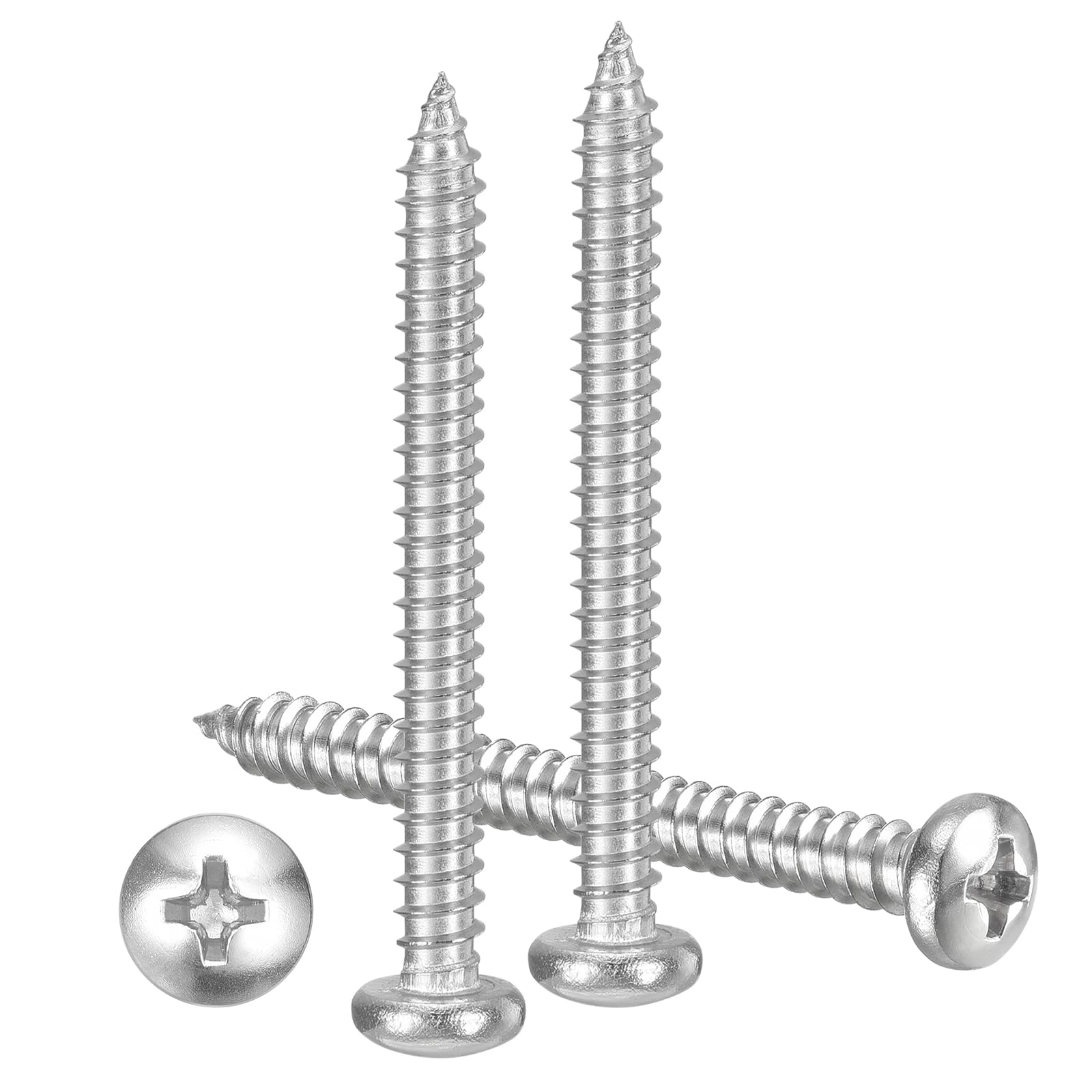 METALLIXITY Phillips Pan Head Self Tapping Screws(#8x1-3/4") 100Pcs, 304 Stainless Steel Self Drilling Screw for Metal Wood Plastic, for Cabinet Wall Shutter Plate Rock Furniture, Silver Tone