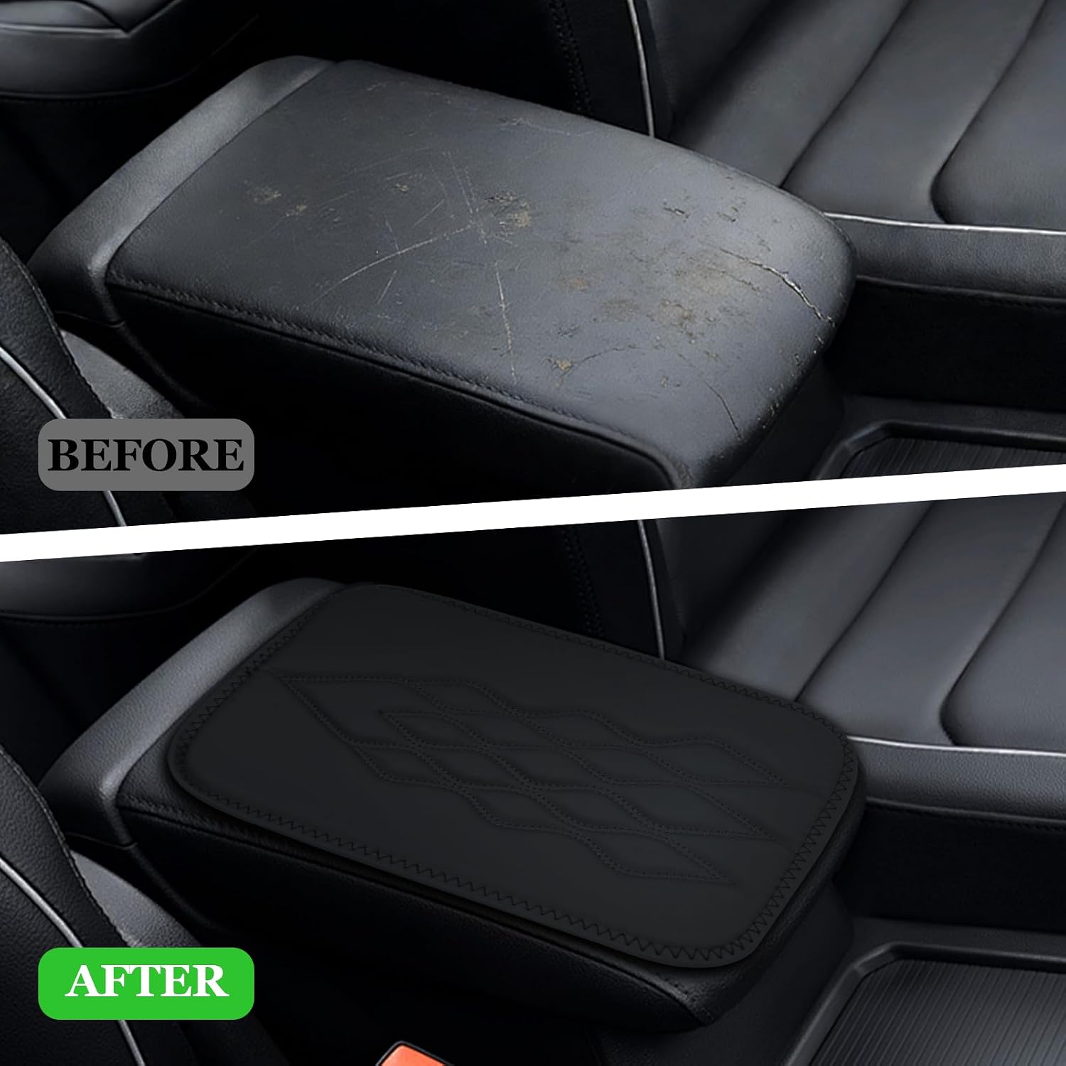 wuyaoyao Car Center Console Cover, 12.6"×7.87" Leather Armrest Cover for Cars, Stylish Middle Console Covers, Auto Armrest Cushion Pad, Universal Vehicle Arm Rest Protector, Car Accessories (Black)
