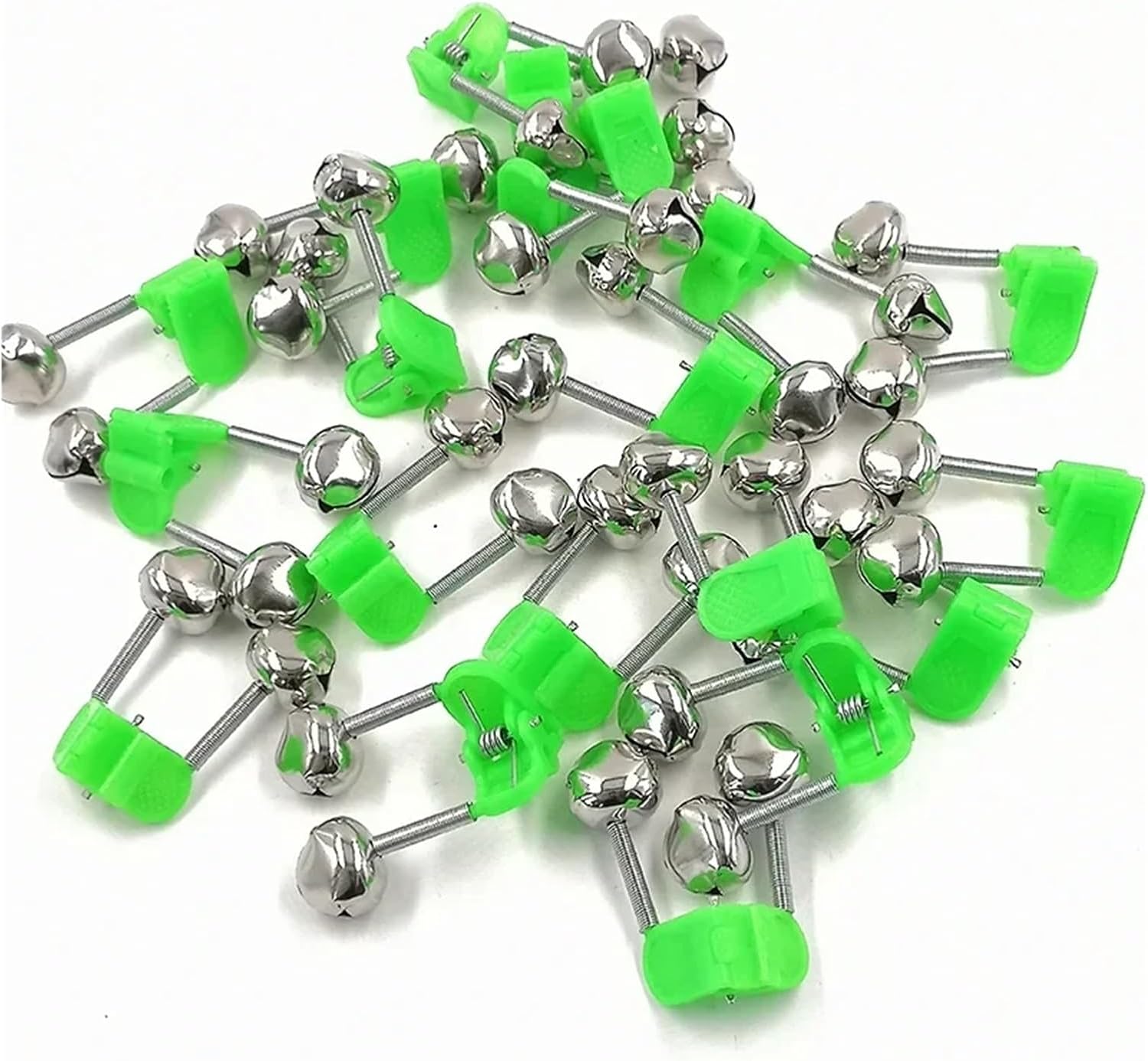Fishing Bells 20 Pcs Fish Bites Alarms, Fishing Rod Bells, Tip Clips, Green ABS Accessories, Outdoor Metal for Angling Rod Tips
