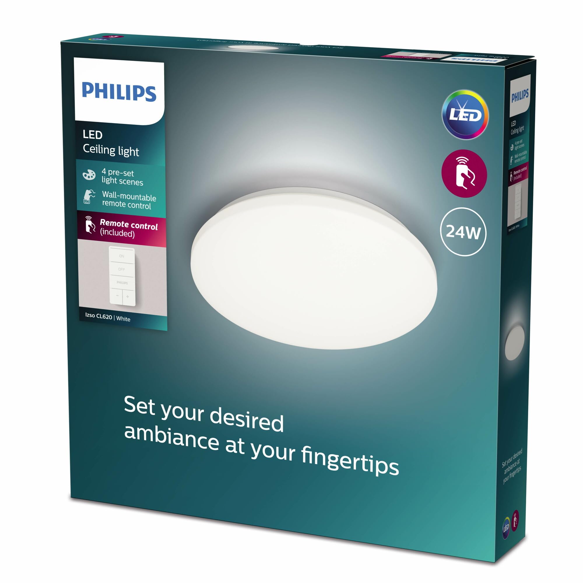 Philips Plafón LED de Techo Philips Izso, 24W, 2500 Lúmens, Luz Blanca Regulable de Cálida a Fría, 38 cm Diámetro