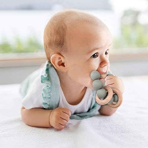 Miniatura 3 de Socub Juguete de dentición para bebés, anillo de dentición orgánico, mordedera de silicona y haya para bebés de más de 3 meses, sin BPA, arcilla