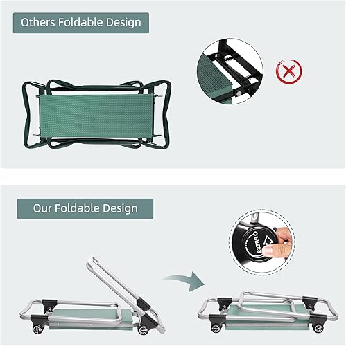 Miniatura 4 de LUCKYERMORE Taburete plegable de jardinería con 2 bolsas de herramientas y almohadilla de espuma EVA, regalos de jardinería para padres mayores,