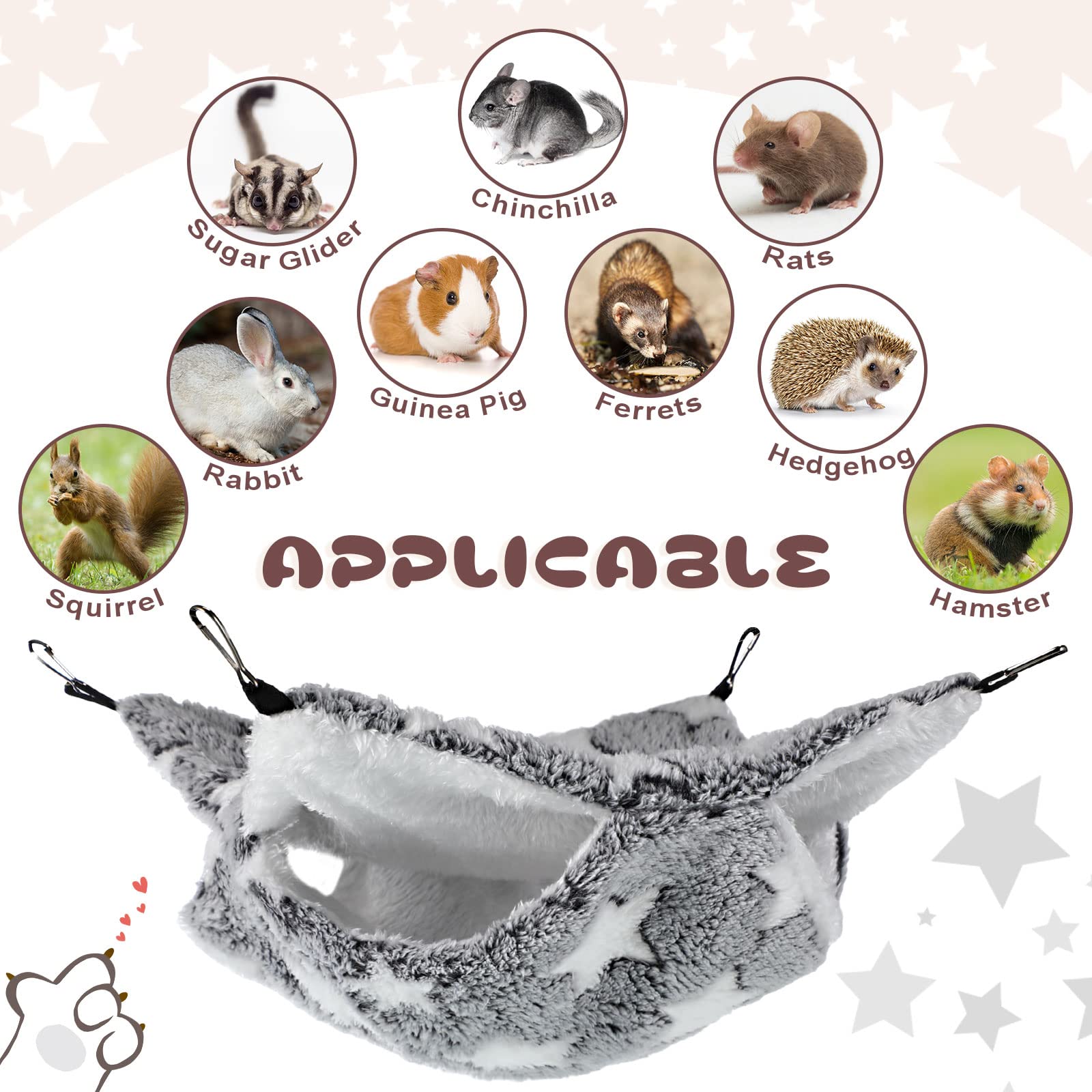4 Amache da Gabbia per Piccoli Animali Letto a Castello per Furetto a Doppio Strato Amaca per Porcellini d'India da Appendere Amaca Morbida Calda per Gioco del Nascondiglio Accessori (Stella Grande)