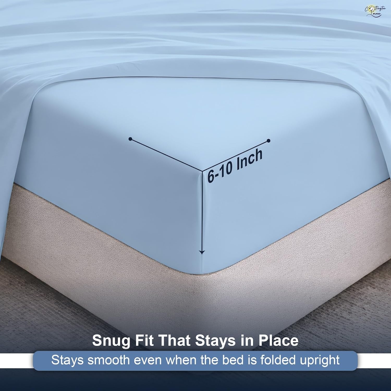 Cottington Lane Sky Blue Sheets for Murphy Bed Mattress, 4 Piece Premium 1800 Ultra Soft Brushed Microfiber Queen Size Wall Bed Sheet Set, 6-10 Inch Deep Pocket with All-Around Elastic