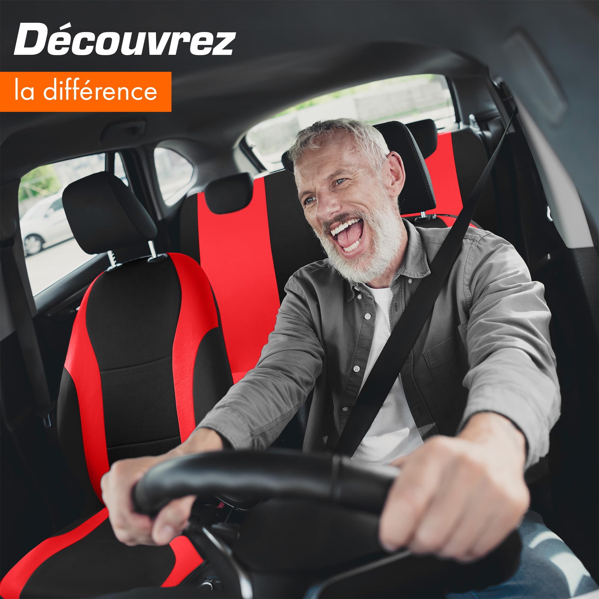 upgrade4cars Housse de Siege Voiture Universelle Noir Rouge | Ensemble de Housses Siège Auto Universel | Couvre Sieges pour Avant et Arrière