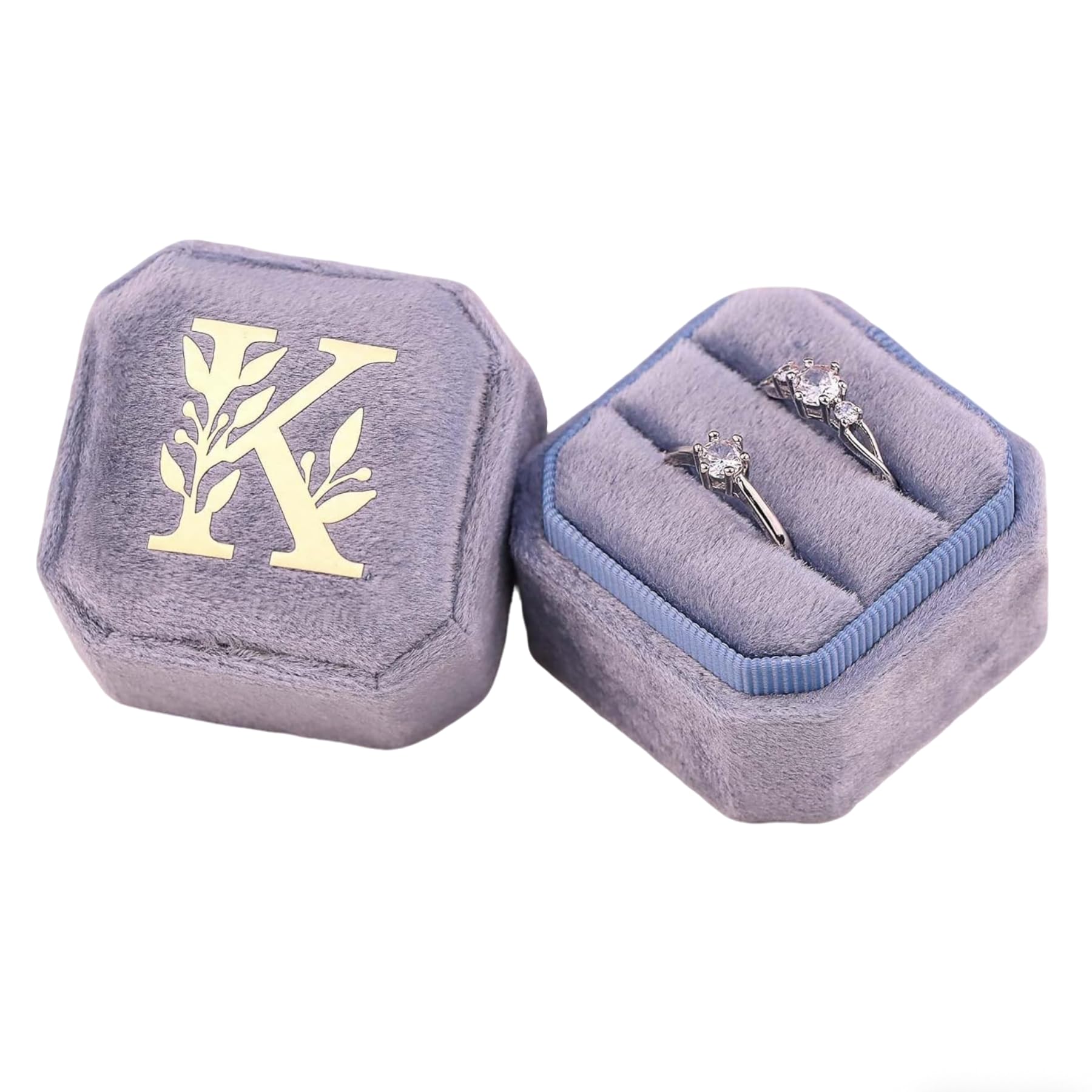 Boîte à bague personnalisée en velours monogramme pour porteur de alliance mariage