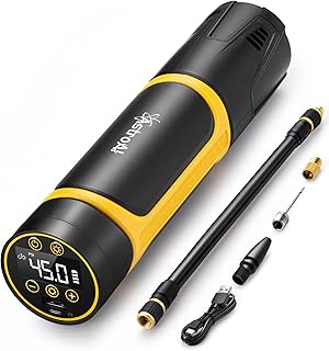 AstroAI Electric Bike Pump Presta Valve And Schrader 150 PSI, Cordless Tyre Inflator Air Compressor, Portable Car Tyre Pump with Rechargeable Battery, Air Pump for Bike, Motorbike, Car, Ball