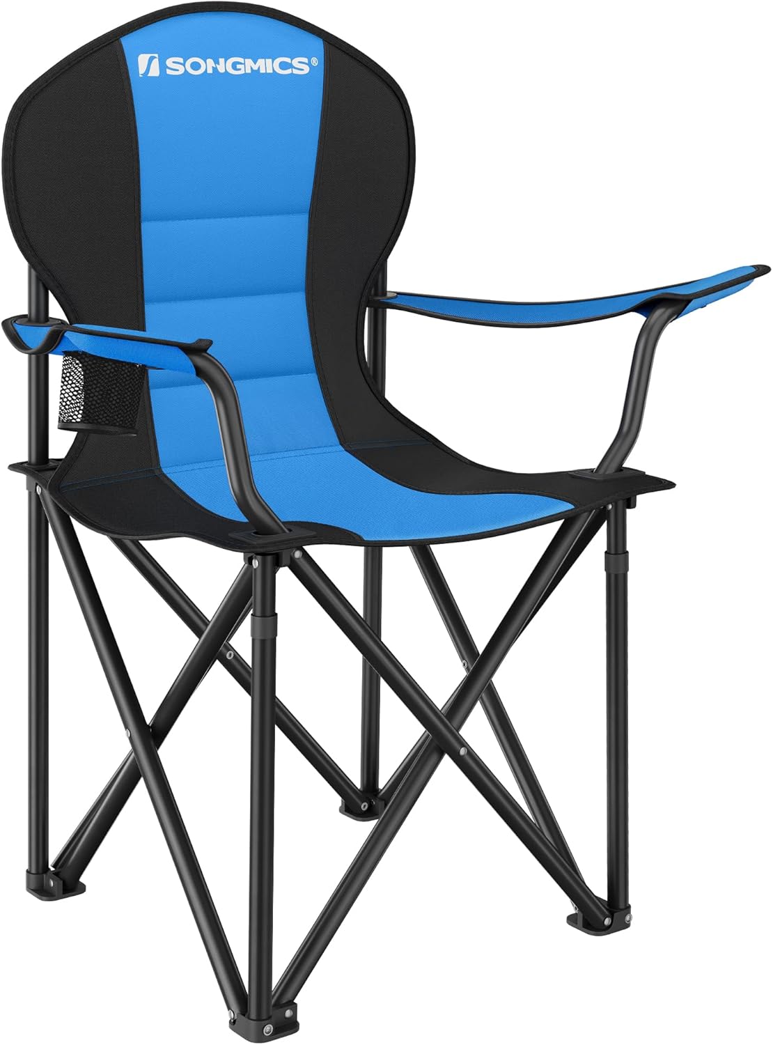 SONGMICS Foldable Camping Chair, with Comfortable Sponge Seat, Cup Holder, Heavy Duty Structure, Max Load Capacity 250 kg