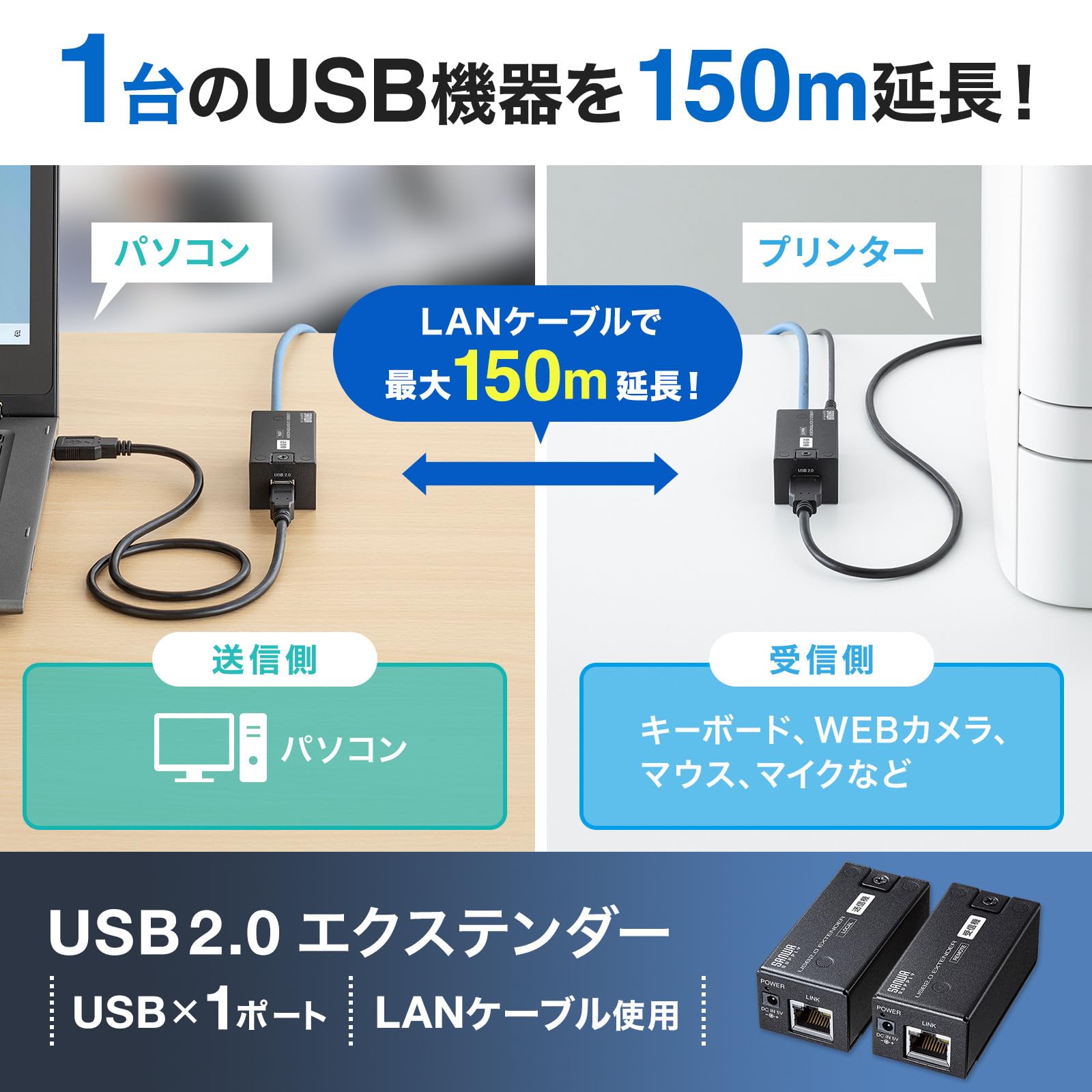 【廃番品】USB-EXSET1 USB2.0エクステンダー USB延長器（エクステンダー・USB2.0・最大100m） USB-EXSET1