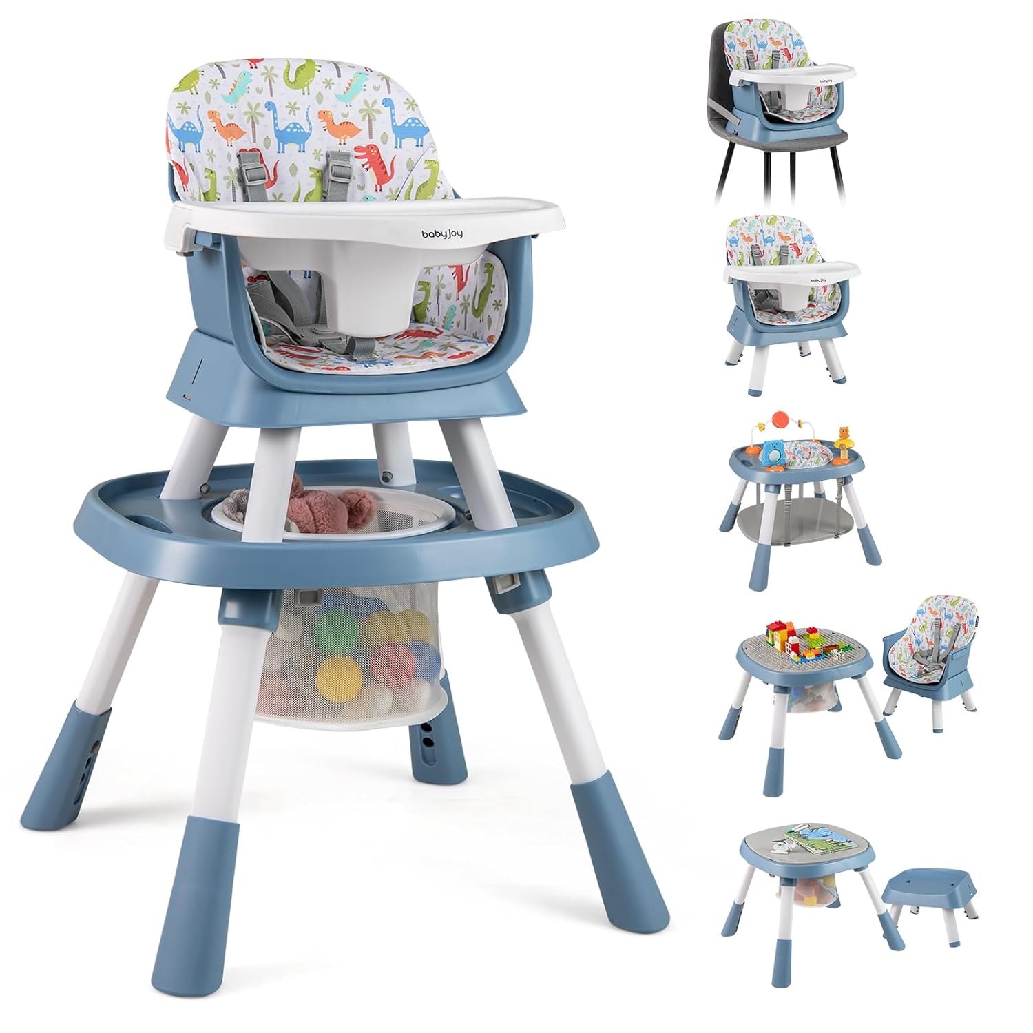 BABY JOY 16 in 1 High Chair, Convertible Baby Highchair for Babies and Toddlers with Activity Center, Booster Seat, Building Block Table, Toddler Chair with Safety Harness, Removable Tray (Blue)