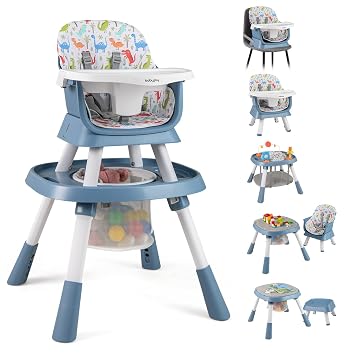 BABY JOY 16 in 1 High Chair, Convertible Baby Highchair for Babies and Toddlers with Activity Center, Booster Seat, Building Block Table, Toddler Chair with Safety Harness, Removable Tray Blue