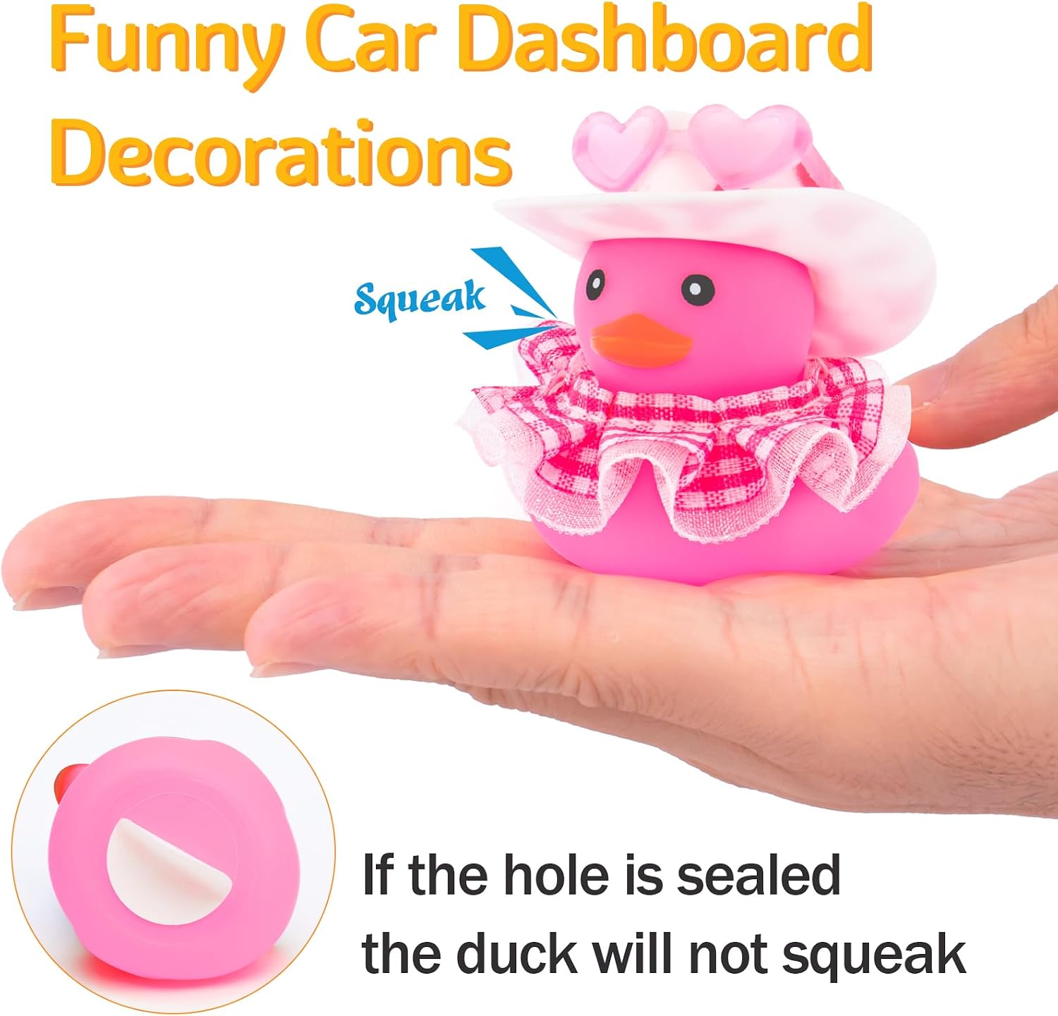 wonuu Car Rubber Duck Decoration Cute Car Accessories Car Ducks for Dashboard with Dress Heart Shape Sunglasses, White&Pink-Plaid Skirt