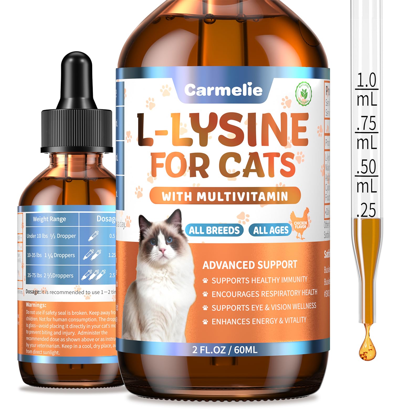 L-Lysine for Cats 60ml, Immune Respiratory Eye Support Roast Chicken Flavor
