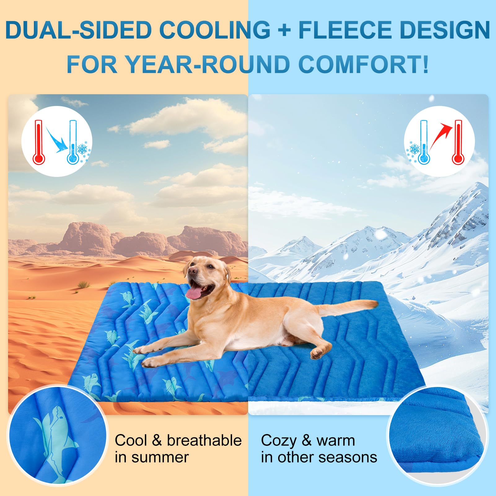 BEAUTYZOO Tapis de refroidissement pour chiens de très grande taille, 150 cm x 101,6 cm, coussin réversible, auto-refroidissant