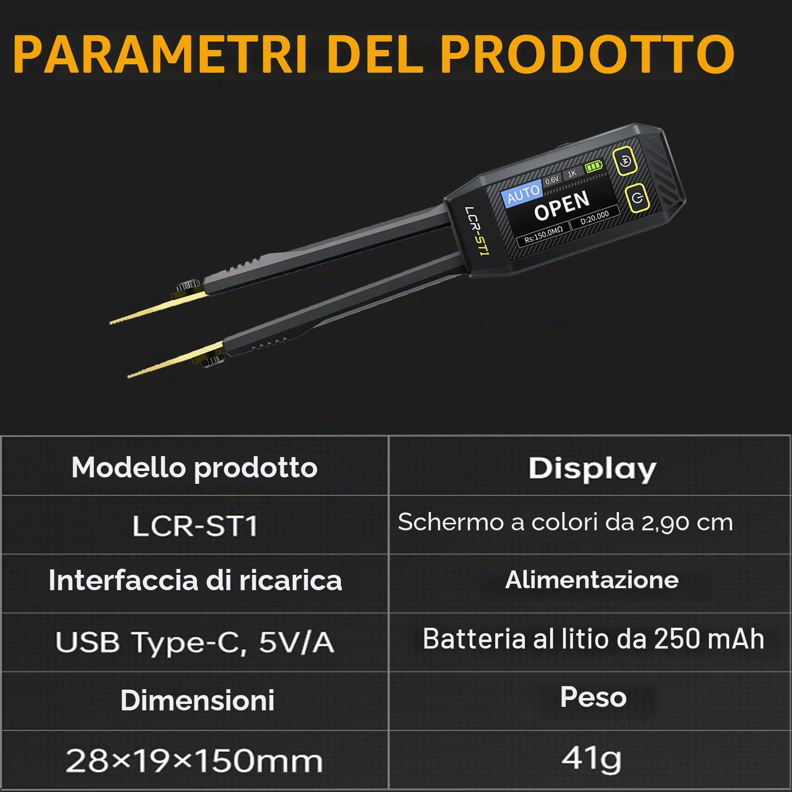 LCR Meter Tester Smart Bridge Tweezer Kit Misuratore digitale Lcr Ponte Resistenza Induttanza Capacità Controllo componenti (LCR-ST1 Tweezer Bridge)