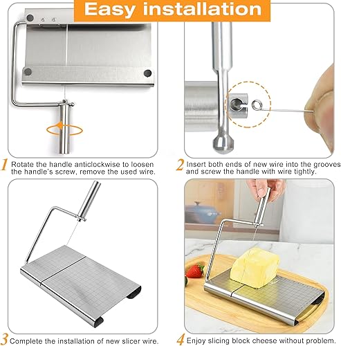 Miniatura 11 de 2 Pack Cheese Slicers, AIDOIT Stainless Steel Wire Cheese Slicer with Cheese Plane Tool, Adjustable Thickness Cheese Cutter with 8 Extra Wires for