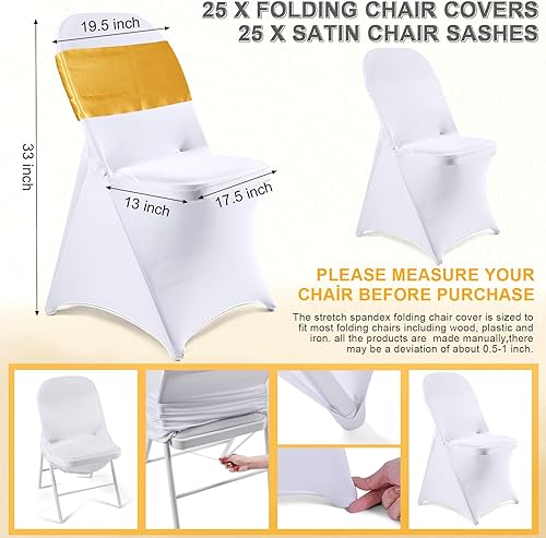 Miniatura 2 de Lounsweer Juego de 50 fundas plegables para sillas con 25 fundas elásticas de elastano, 25 bandas de satén para silla, lazos, cinta lavable,