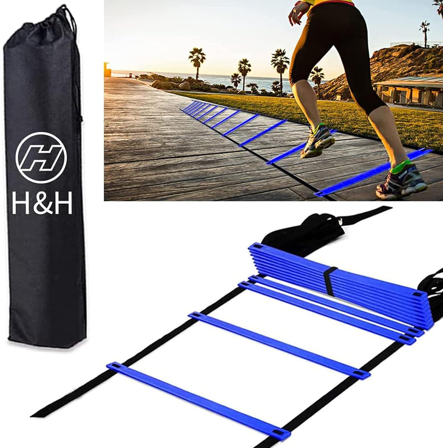 H&H 12 Rung Agility Ladder, Agility Training Ladder Speed Training Equipment with Carry Bag, Football Flexibility Training Jumping Ladder : Sports & Outdoors