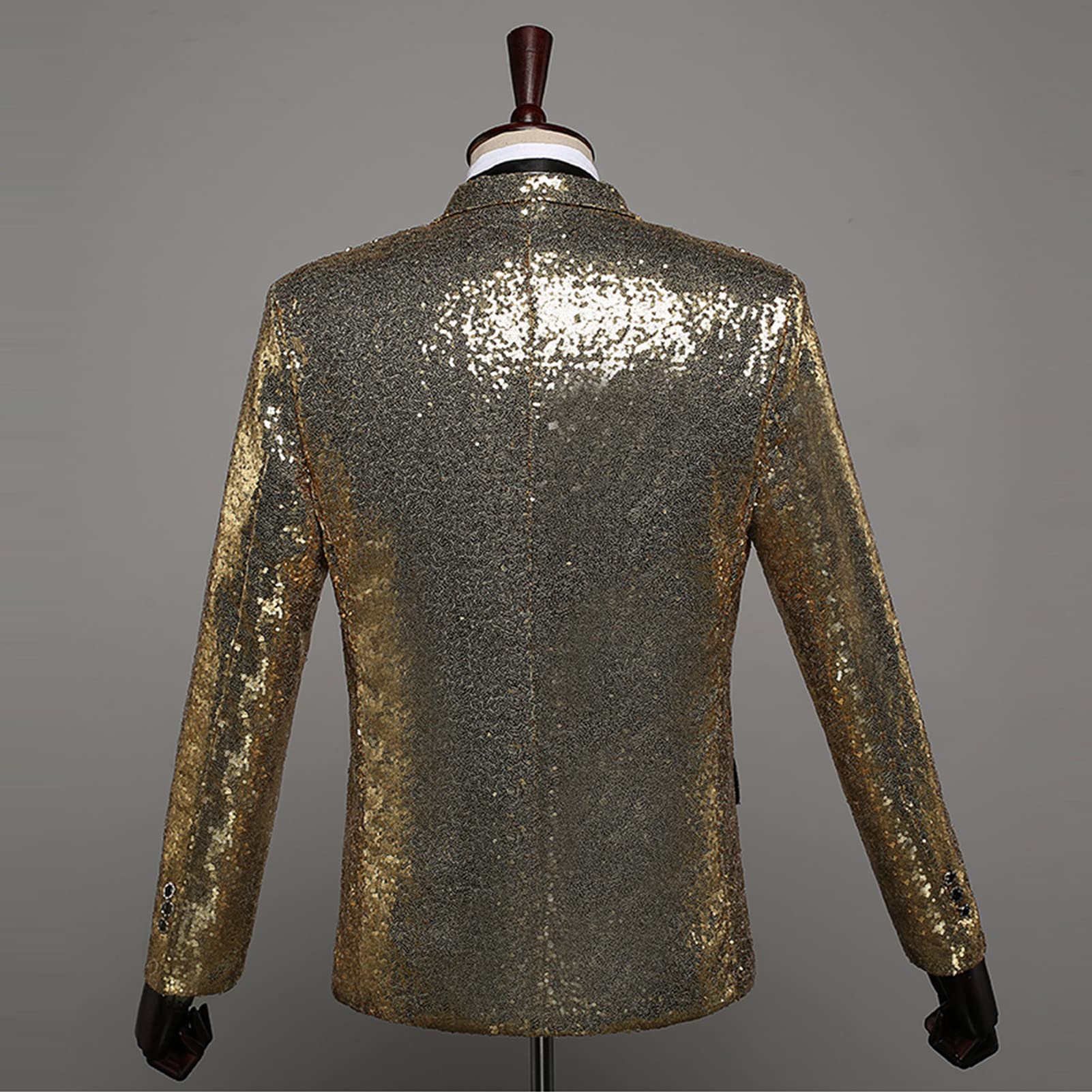 Men's Shiny Sequins Suit Blazer One Button Sequin Festival Party Tuxedo Slim Fit Banquet Prom Wedding Sport Coat (Golden,Small)