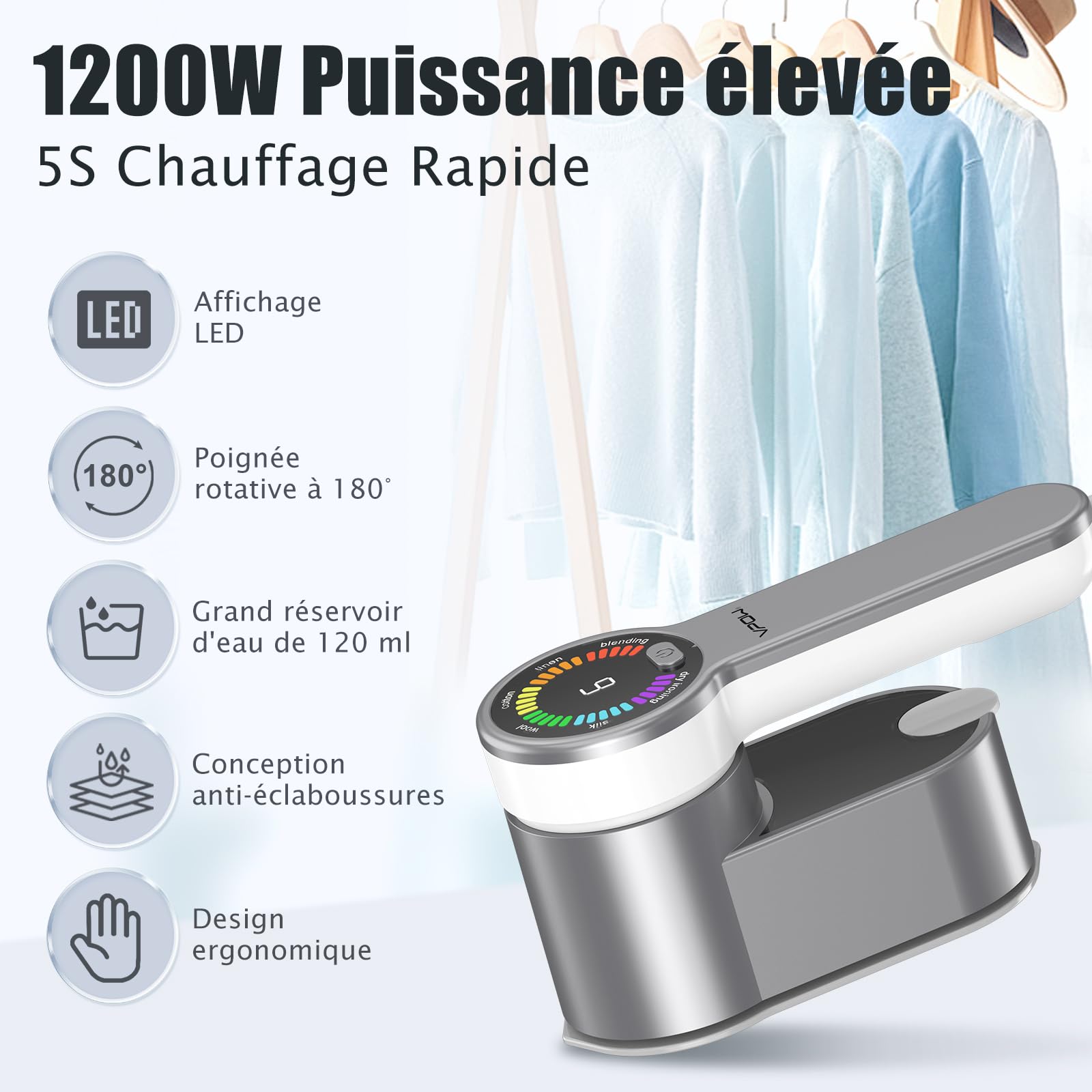 Żelazko podróżne pionowe prasowanie: 2 w 1 Przenośna mini prasownica LCD - 1200 W Szybkie nagrzewanie o pojemności 120 ml - żelazko parowe szybko i łatwo usunąć zmarszczki do podróży i domu