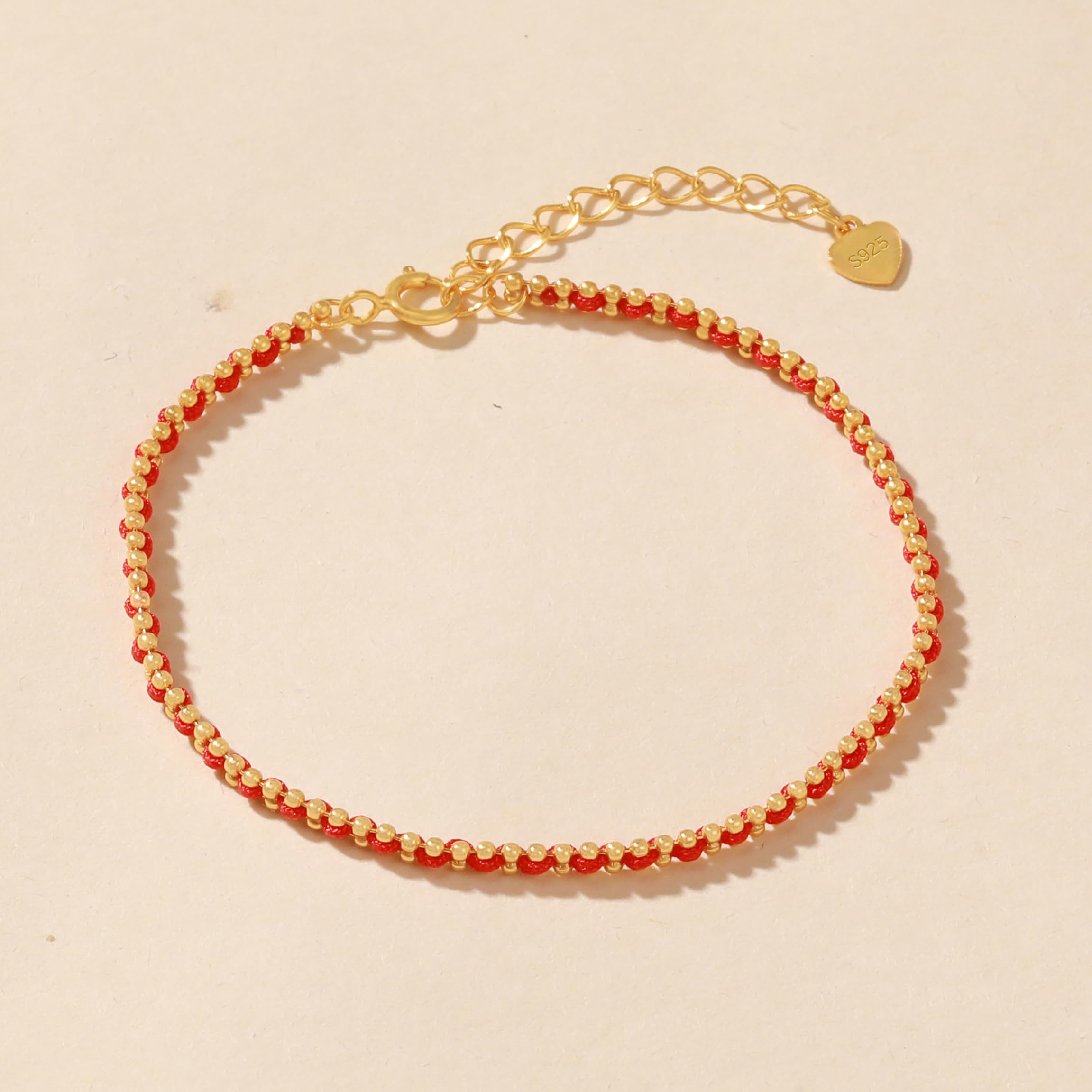 Braccialetto placcato oro 14 K delicato rosso corda oro per le donne fortuna, braccialetto intrecciato in argento Sterling 925 per figlia, braccialetto intrecciato di compleanno alla moda