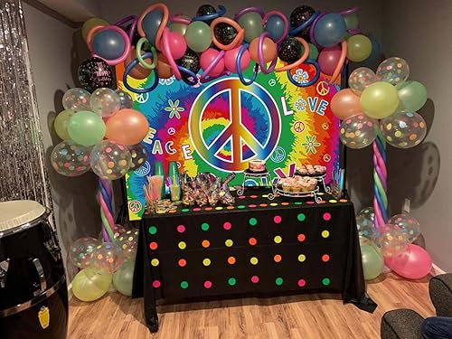 Miniatura 4 de Telón de fondo de cumpleaños de teñido anudado, 8 x 6 pies, tema hippie de los años 60, fondo de fotografía de feliz cumpleaños, decoración de