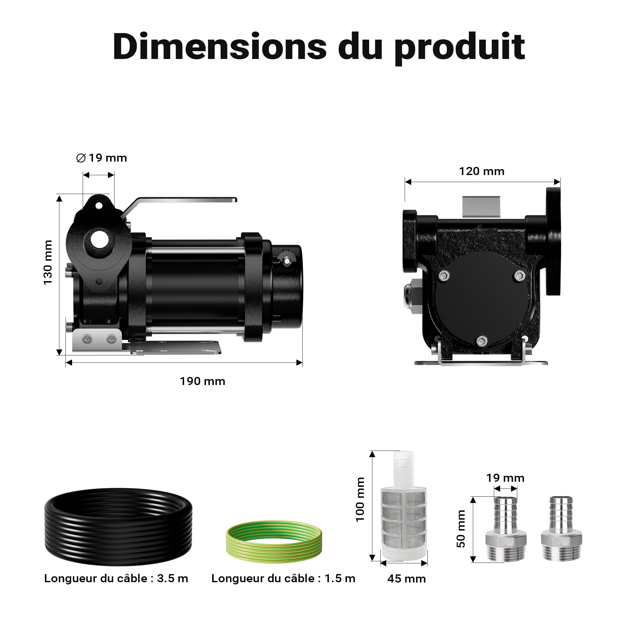 Wiltec Pompe de transfert essence et diesel – pompe 180 W – débit 40 l/min – refoulement max. 10 m, aspiration max. 2 m – Transvasement vide fût