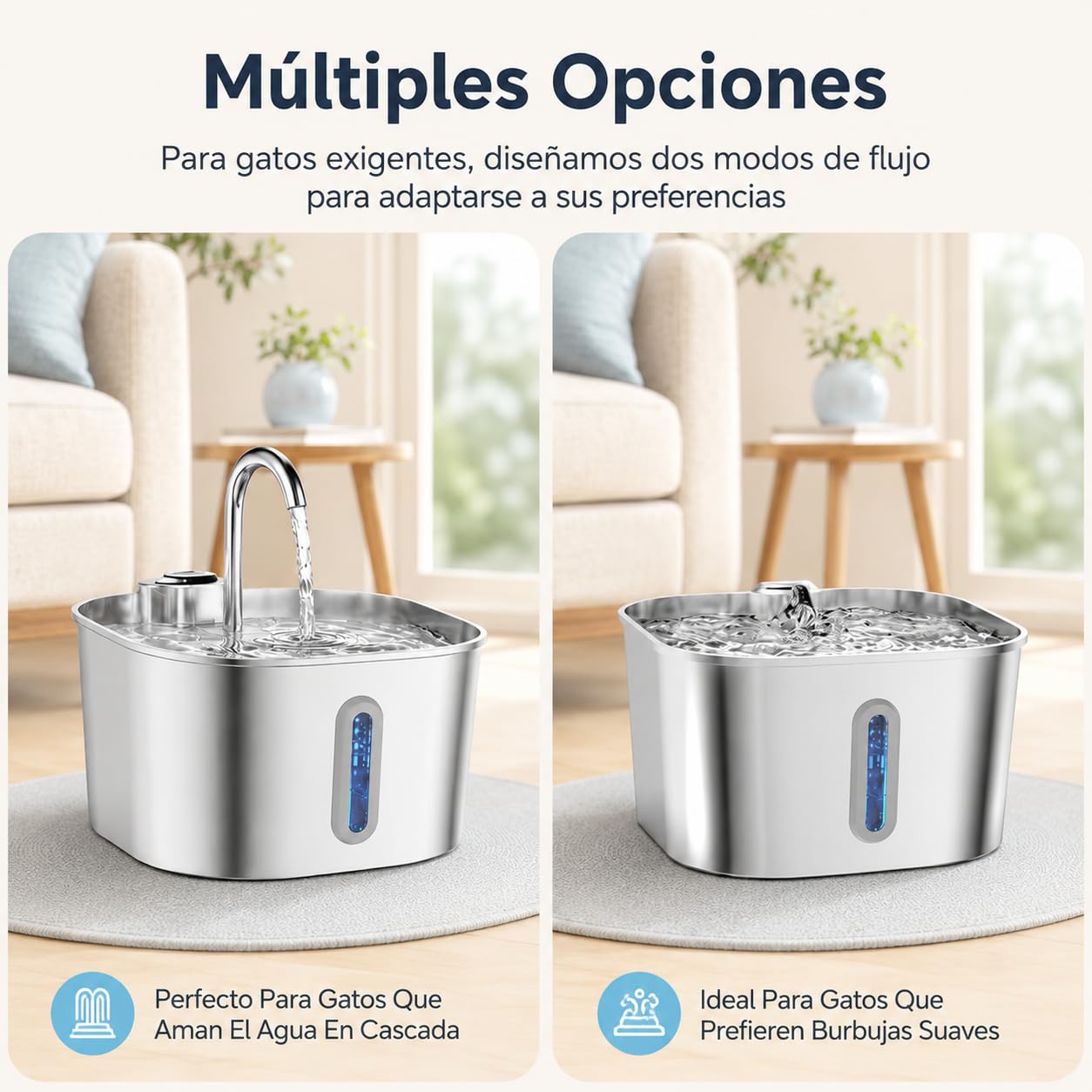 Cat Vitalis Fuente Gatos Acero Inoxidable - Fuente para Gatos de Acero Inoxidable 2,2 L con Filtro y Bomba Silenciosa para Agua Fresca (1 Artículo)