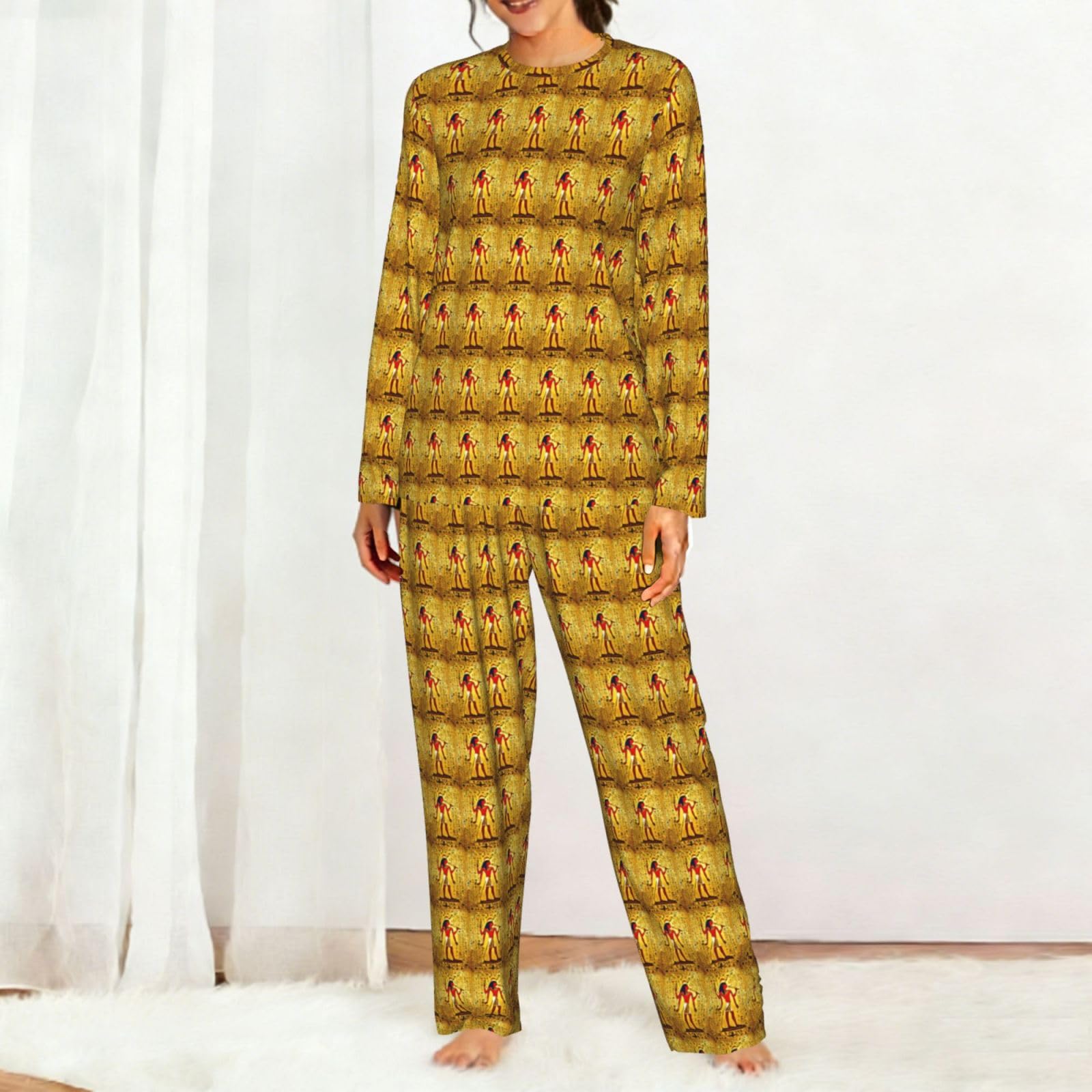 Antico Egitto Tribe Serie Stampa Delle Donne Manica Lunga Abbinamento Pigiama Quotidiano Confortevole Loungewear Abiti Da Notte