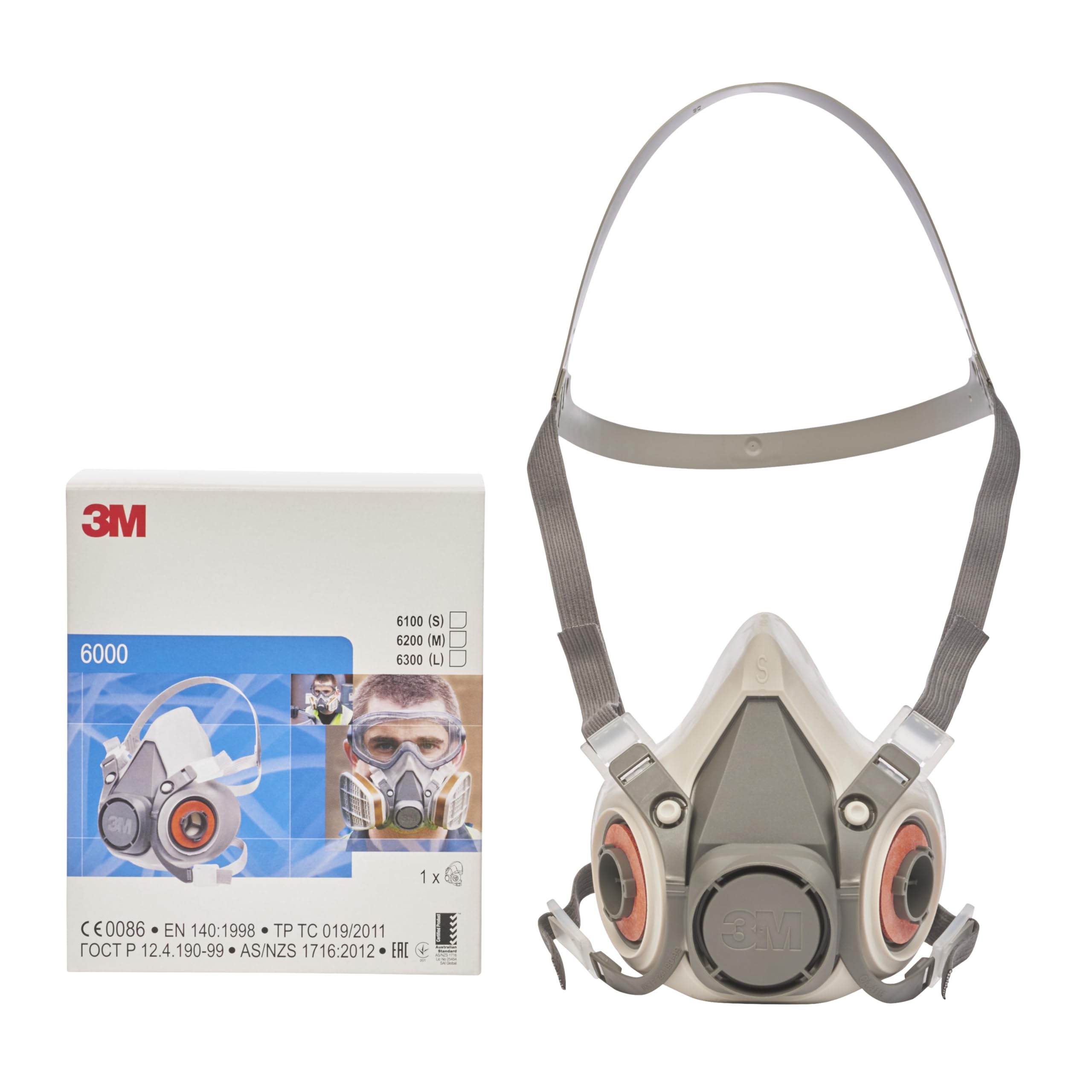 Demi-masque classique réutilisable 3M 6100, Certifié EN sécurité - sans cartouches filtrantes