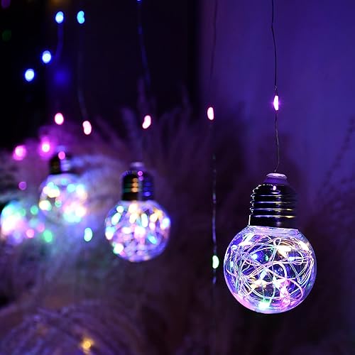 Miniatura 4 de Wish - Cortina de luces de bola de 200 luces LED para ventana, cortina de guirnalda de luces parpadeantes con USBbatería, para telón de fondo de