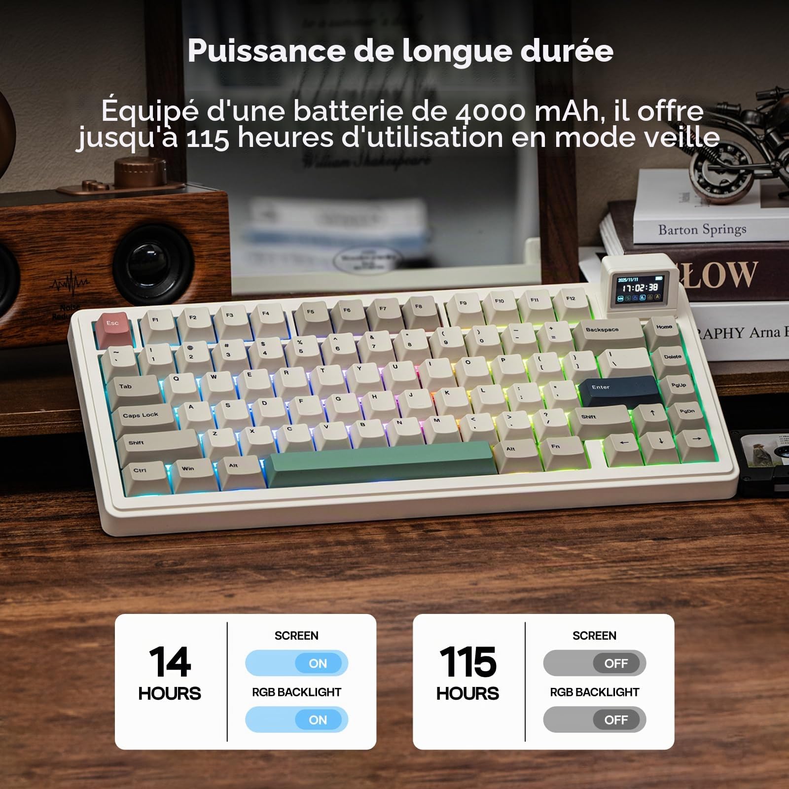 EPOMAKER RT82 Clavier Mécanique sans Fil avec Écran, Personnalisable Via | 2.4GHz/USB-C/BT5.0, RVB, Gasket, 5 Couches d'Amortissement, Keycap PBT, Clavier Gaming Hot-Swap,QWERTY (Creamy Jade)