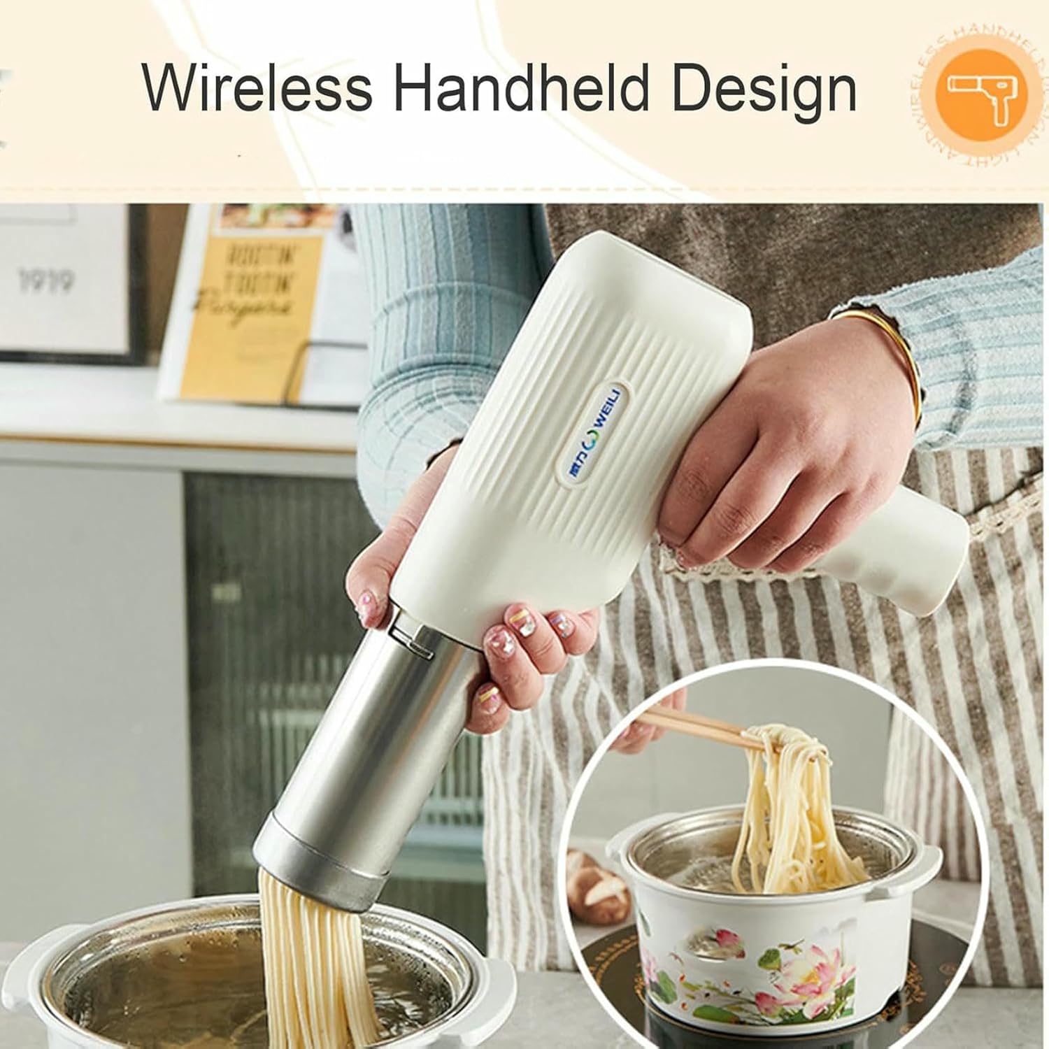 Pasta Maker - Fully Automatic Handheld Electric Noodle Pressing Machine Rechargeable Cordless Noodle Machine, Easy to Clean for Restaurants Kitchens Canteens