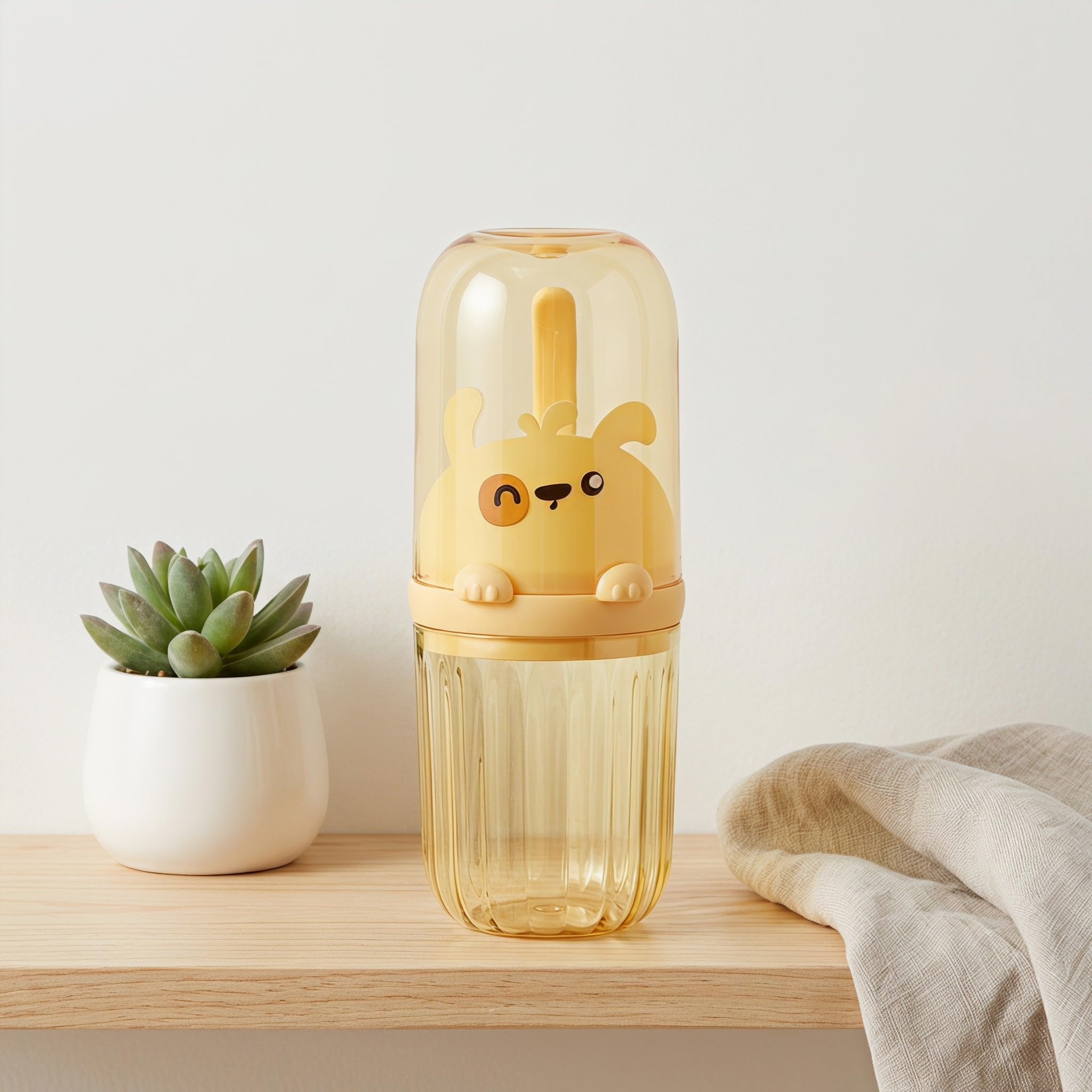 Operitacx Estuche de Viaje para 4 cepillos de Dientes con Vaso para Enjuague - Soporte Desmontable con asa para Pasta de Dientes y Cepillo de con diseño de Dibujos Animados, Ideal para Acampar al