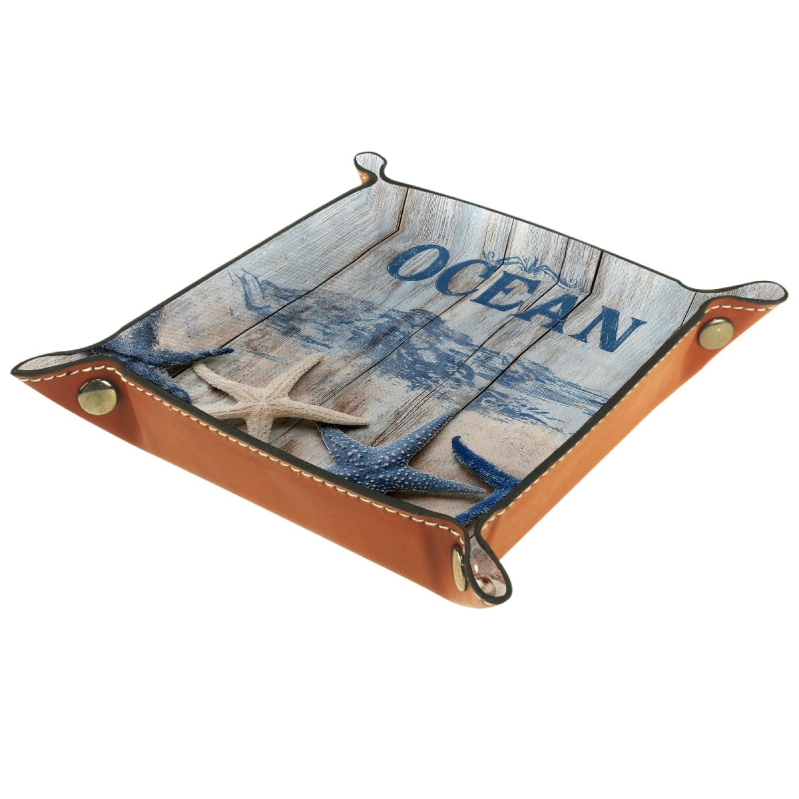 VAPOKF Ocean Starfish Dice Trays Quadrilateral Dice Folding Tray Microfiber Leather Holder for Table Games RPG DND, 20.5 × 20.5 cm