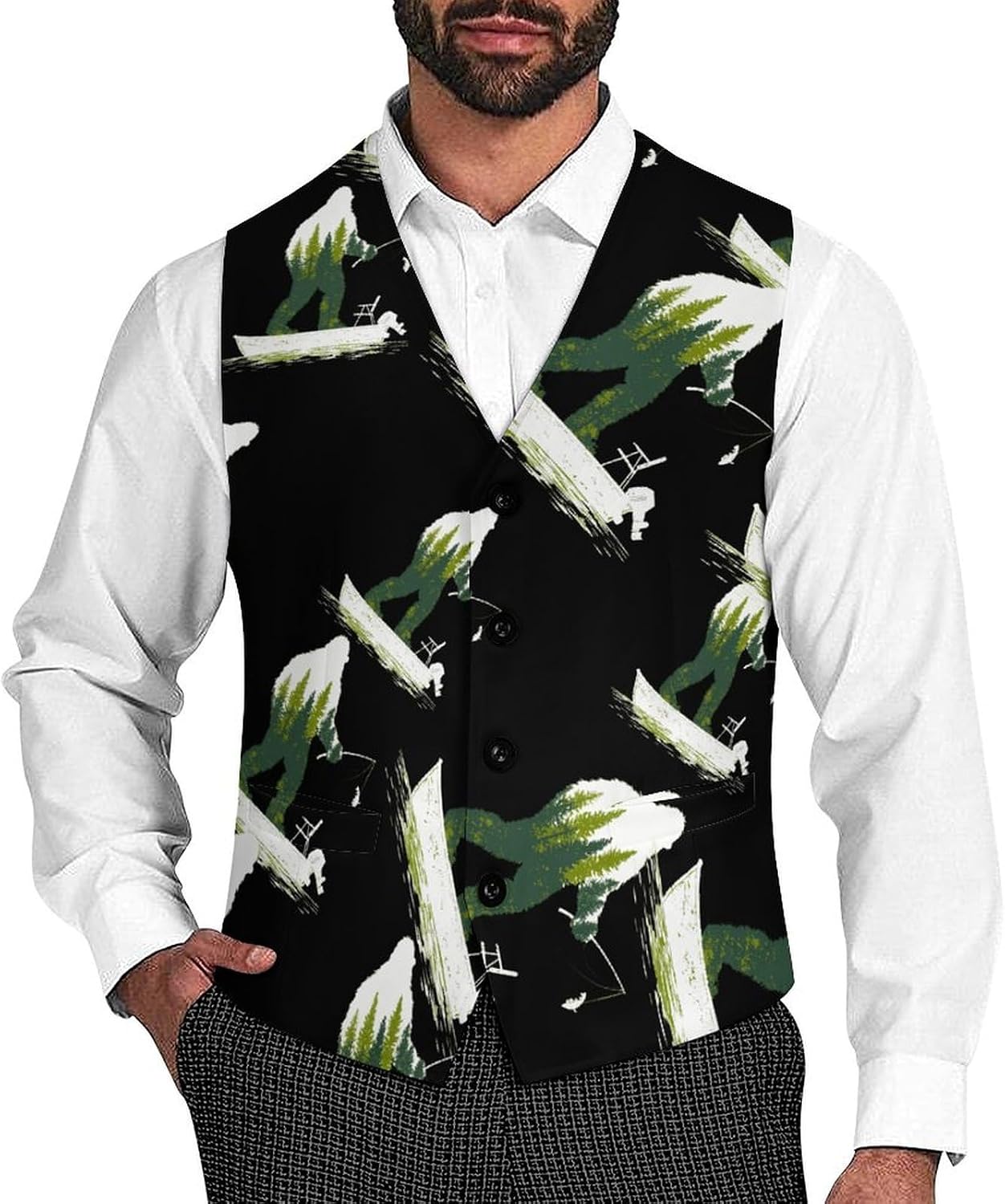 Bigfoot Boat Men's Suit Vest Formal Vests Casual Dress Fit Waistcoat Casual Tuxedo for Business